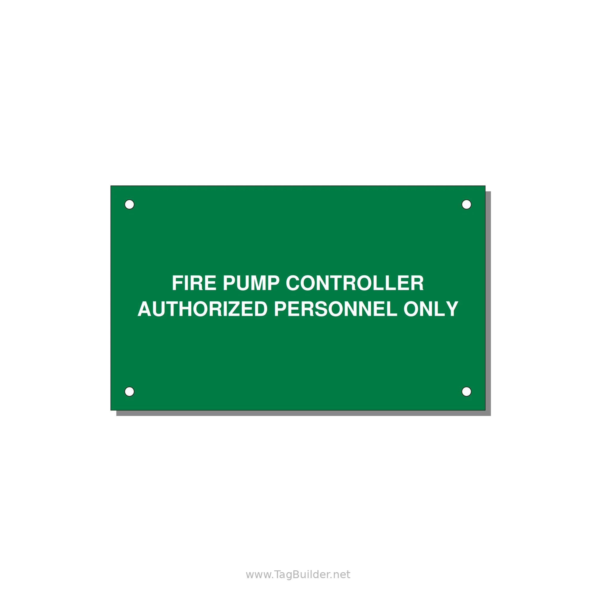 5.0x3.0" Fire Safety Label - FIRE PUMP CONTROLLER AUTH — 5x3" White on Green, Holes