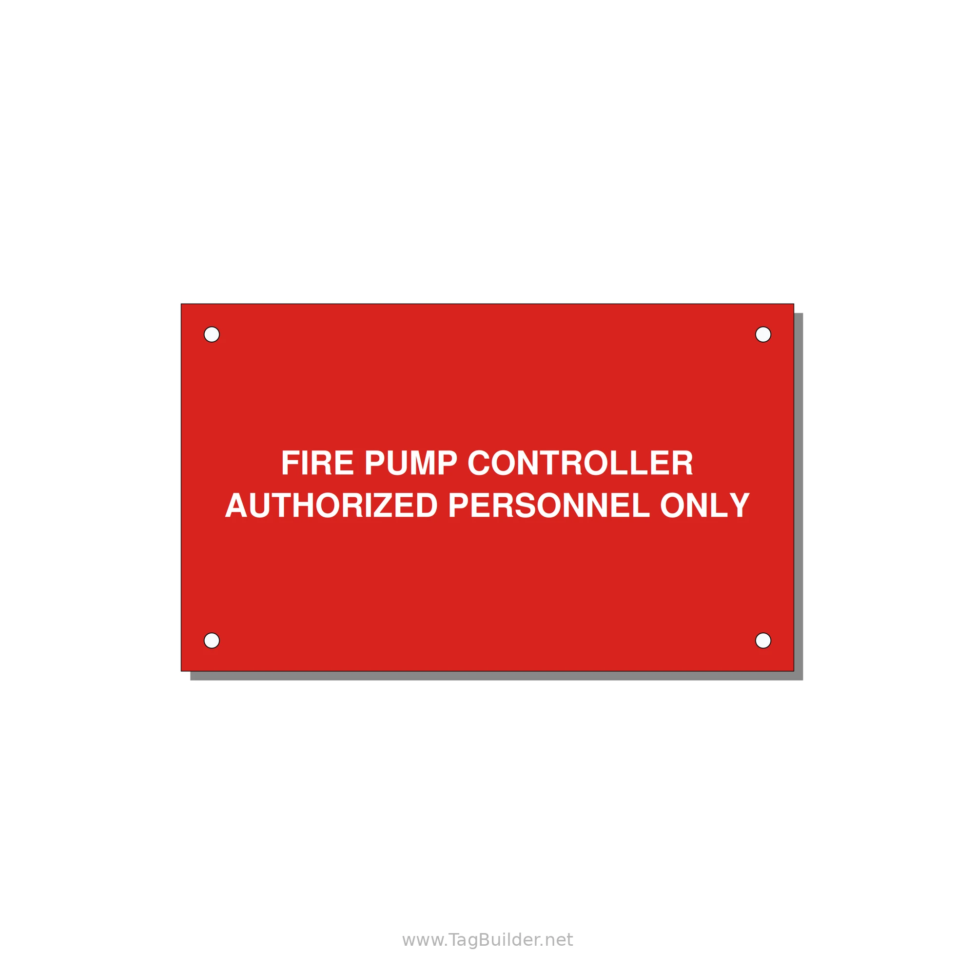 5.0x3.0" Fire Safety Label - FIRE PUMP CONTROLLER AUTH — 5x3" White on Red, Holes