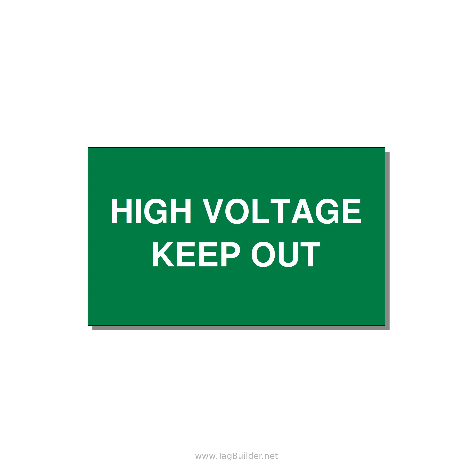 5.0x3.0" High Voltage Warning Sign - HIGH VOLTAGE KEEP OUT — 5x3" White on Green, Adhesive
