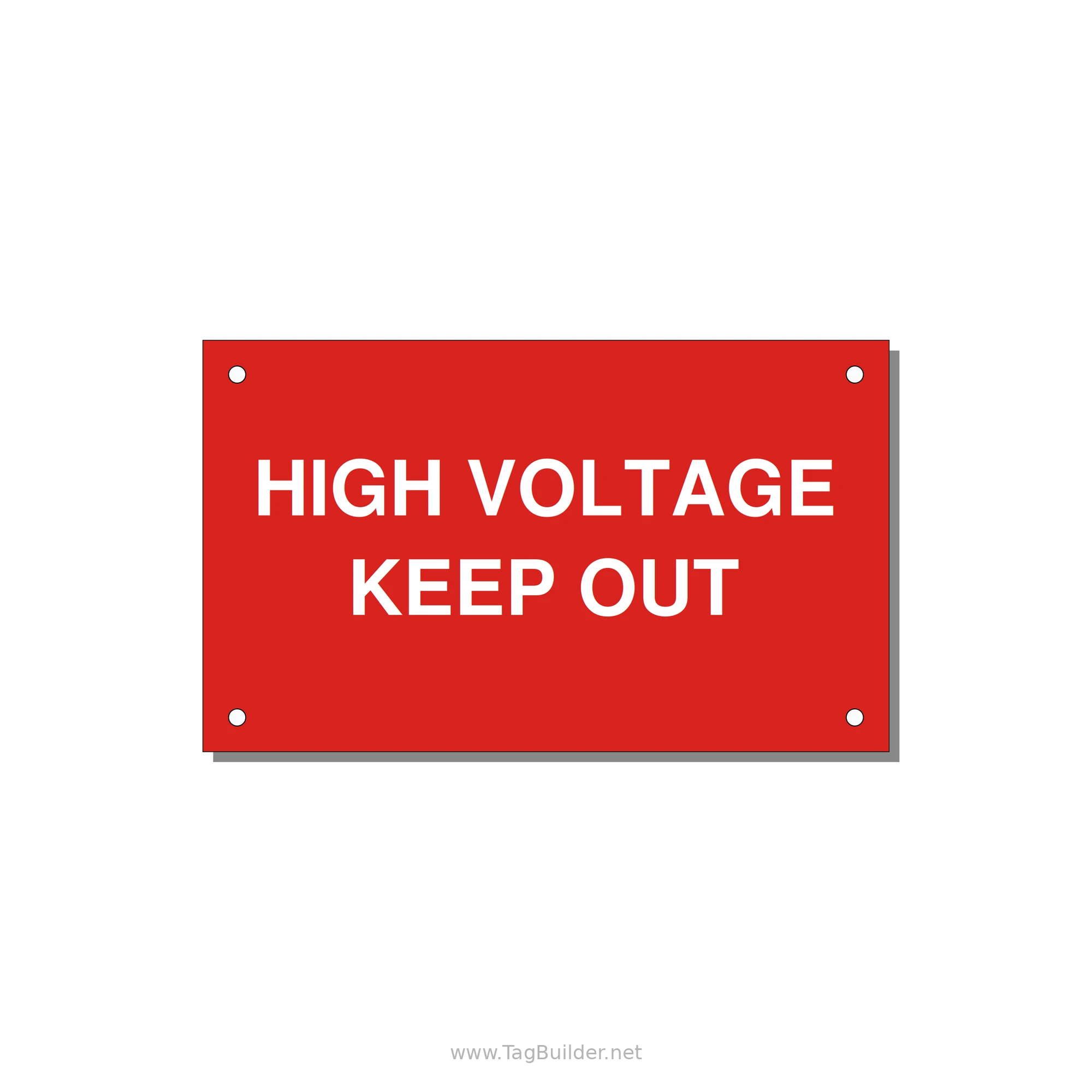 5.0x3.0" High Voltage Warning Sign - HIGH VOLTAGE KEEP OUT — 5x3" White on Red, Holes