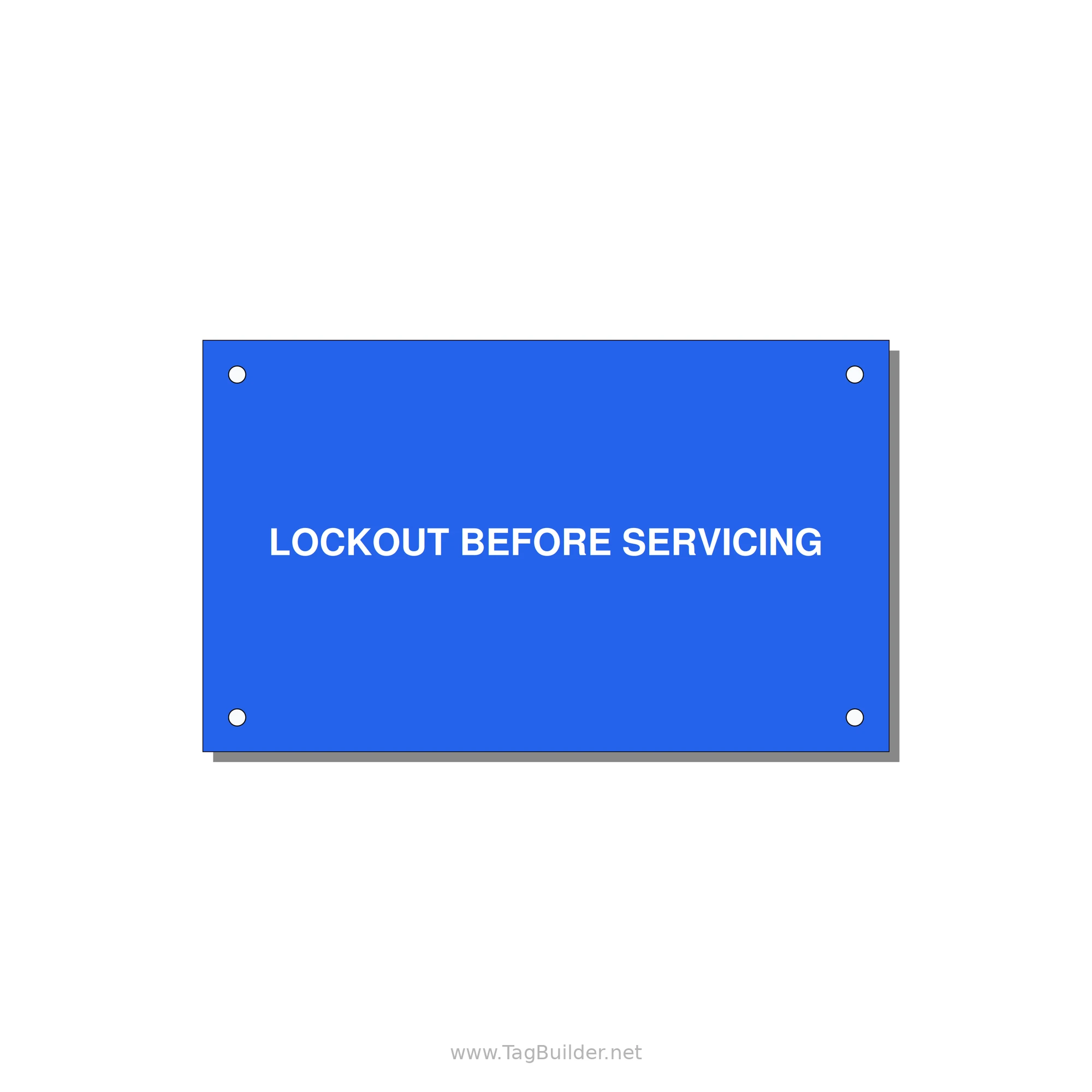 5.0x3.0" Lockout Tagout Label - LOCKOUT BEFORE SERVICING — 5x3" White on Blue, Holes