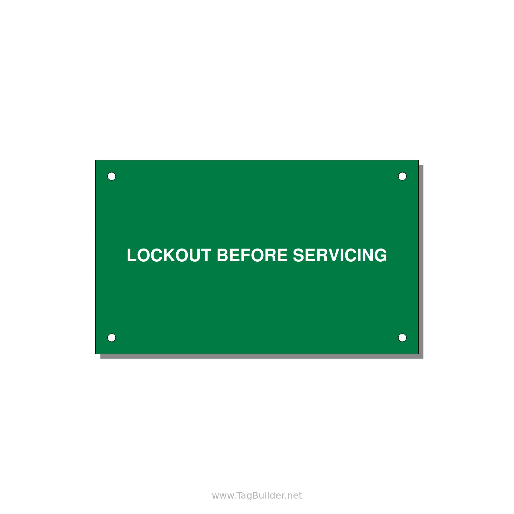 5.0x3.0" Lockout Tagout Label - LOCKOUT BEFORE SERVICING — 5x3" White on Green, Holes