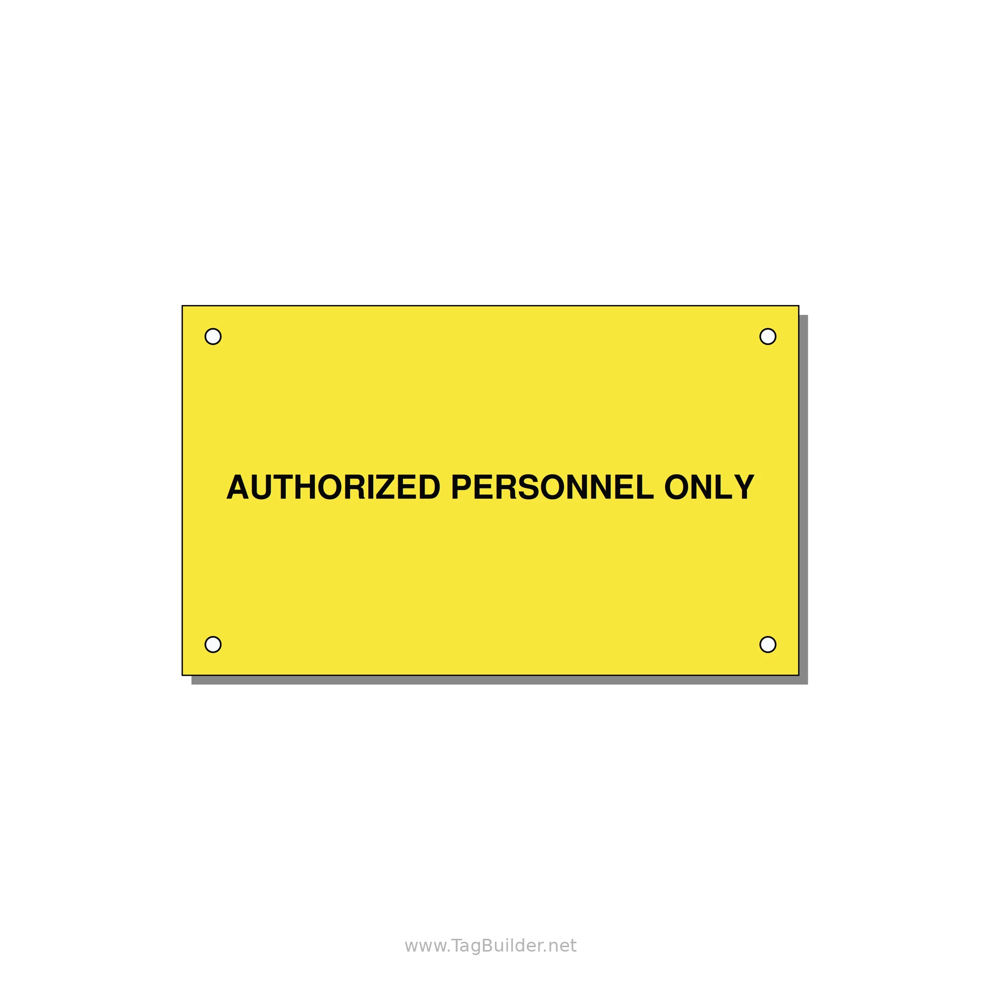 5.0x3.0" Safety Label - AUTHORIZED PERSONNEL ONLY — 5x3" Black on Yellow, Holes