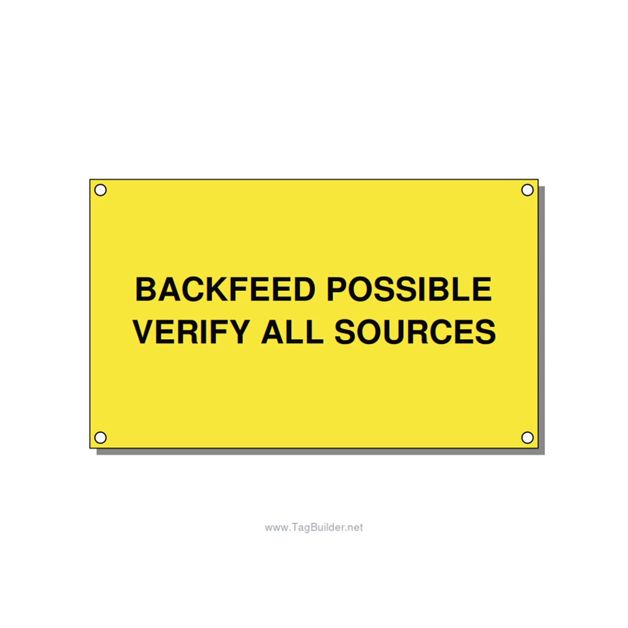 5.0x3.0" Safety Label - BACKFEED POSSIBLE VERIFY , Black/Yellow, Holes