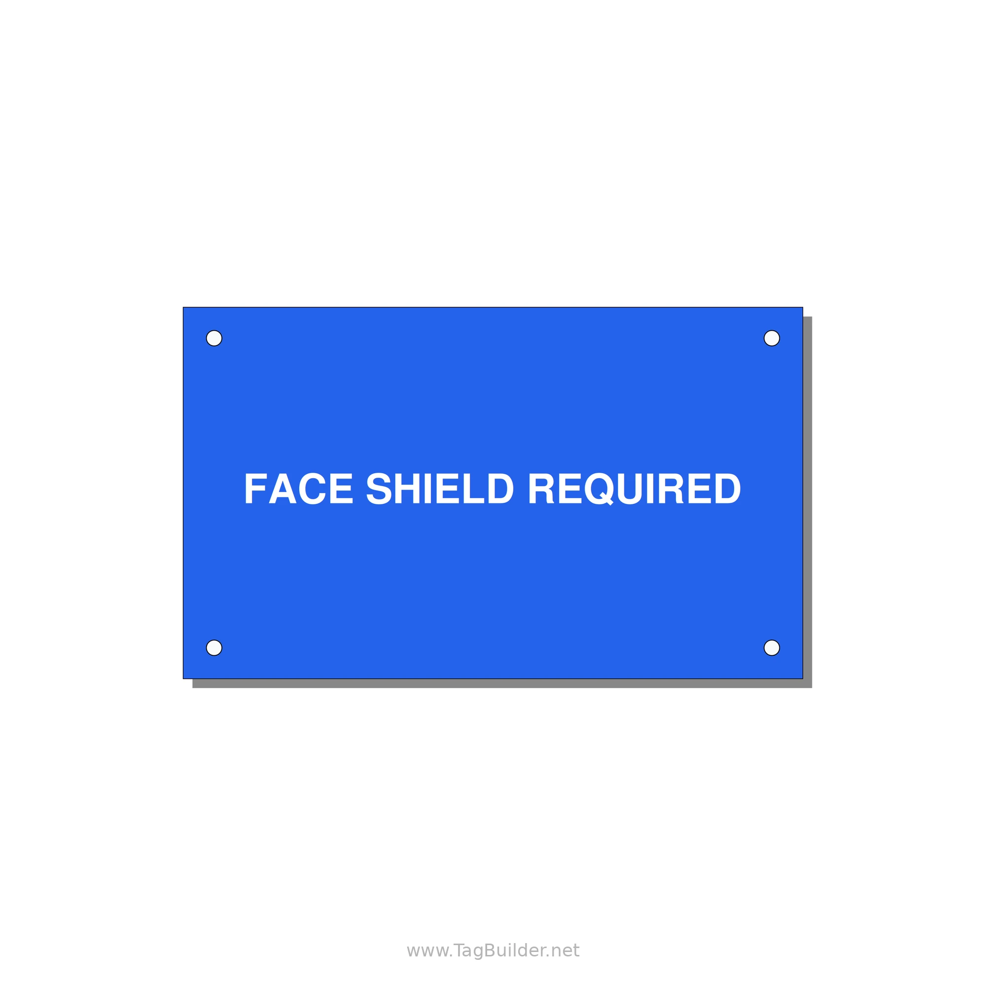 5.0x3.0" Safety Label - FACE SHIELD REQUIRED — 5x3" White on Blue, Holes