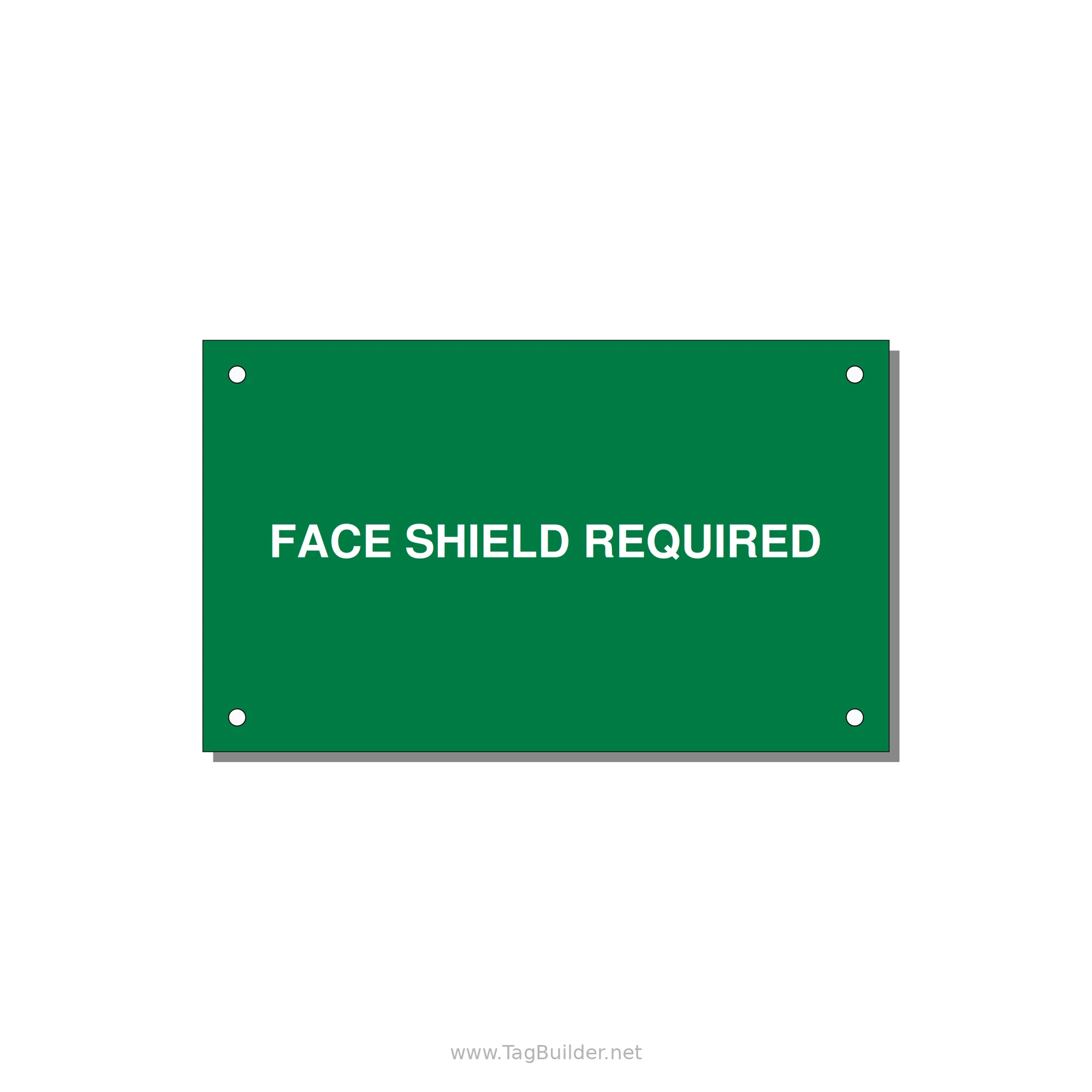 5.0x3.0" Safety Label - FACE SHIELD REQUIRED — 5x3" White on Green, Holes