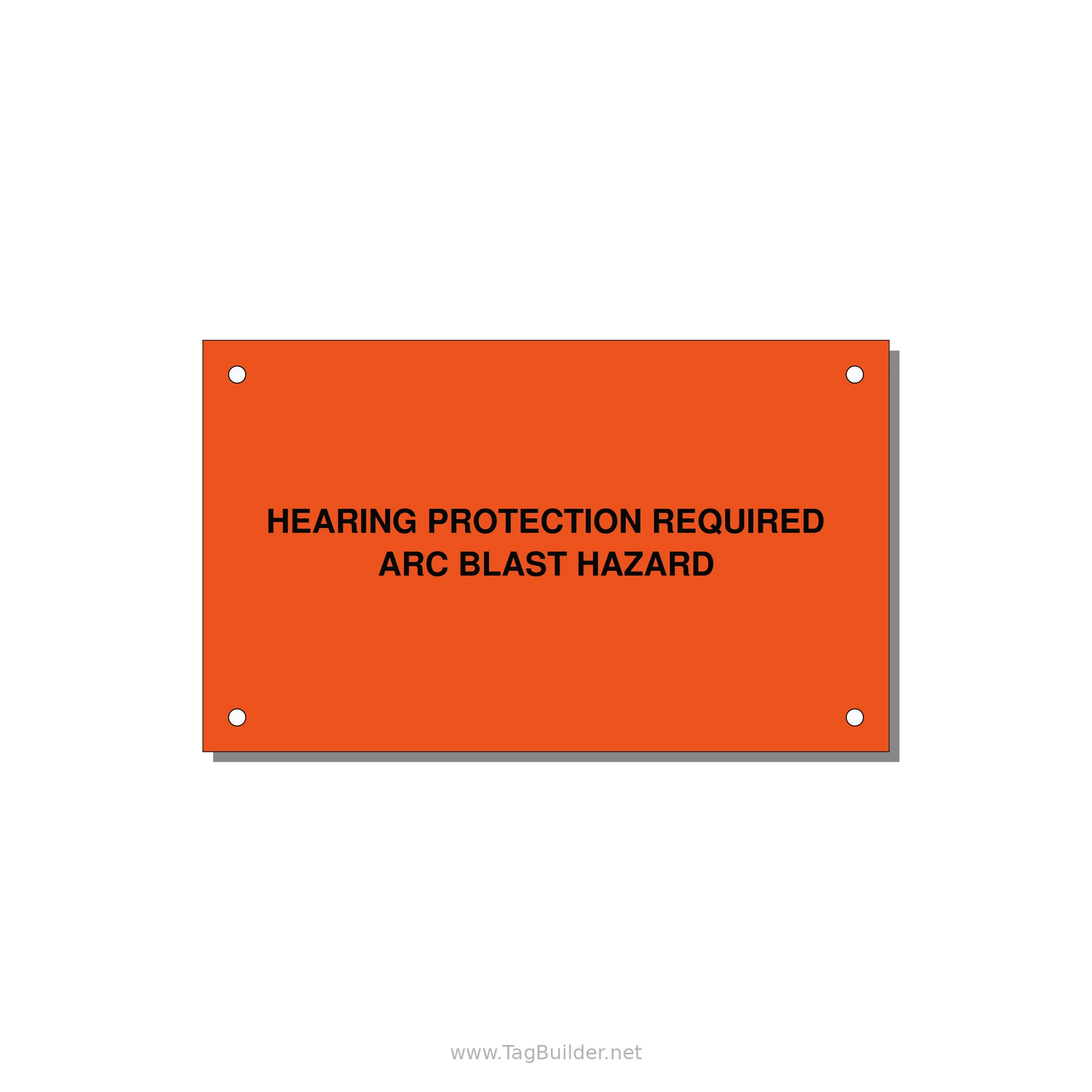 5.0x3.0" Safety Label - HEARING PROTECTION REQUIR — 5x3" Black on Orange, Holes