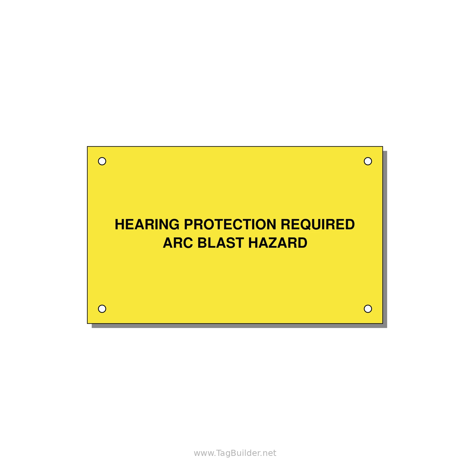 5.0x3.0" Safety Label - HEARING PROTECTION REQUIR — 5x3" Black on Yellow, Holes