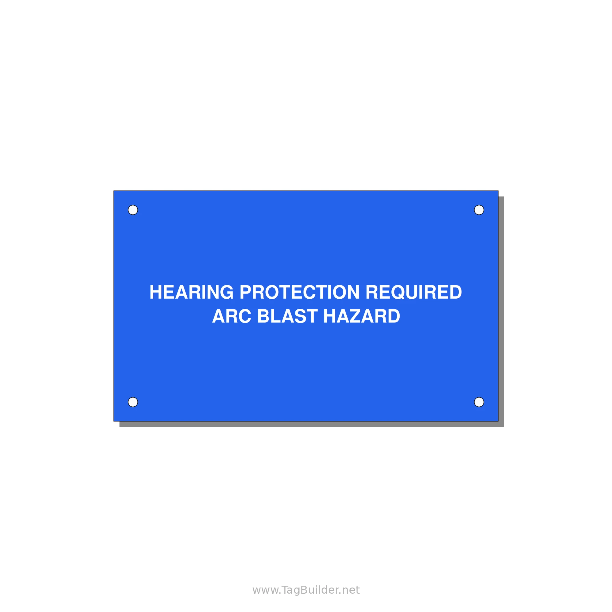 5.0x3.0" Safety Label - HEARING PROTECTION REQUIR — 5x3" White on Blue, Holes