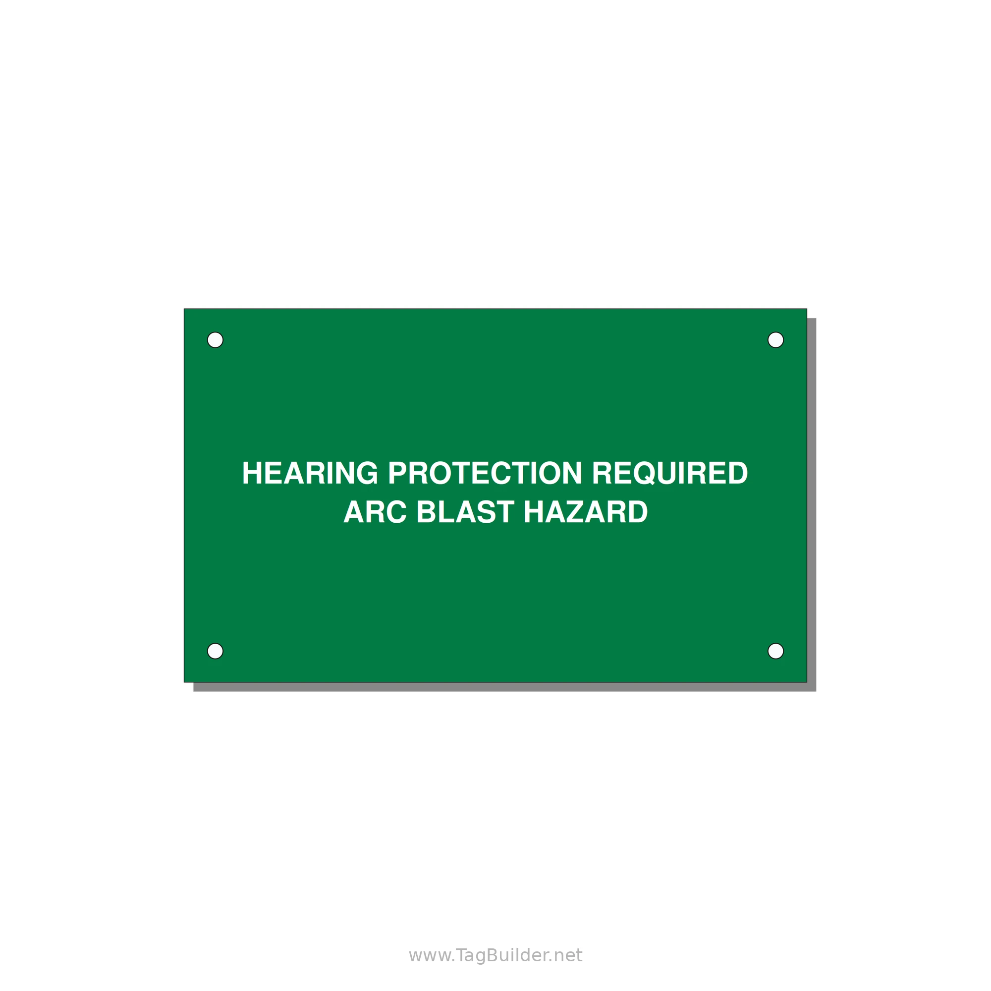 5.0x3.0" Safety Label - HEARING PROTECTION REQUIR — 5x3" White on Green, Holes