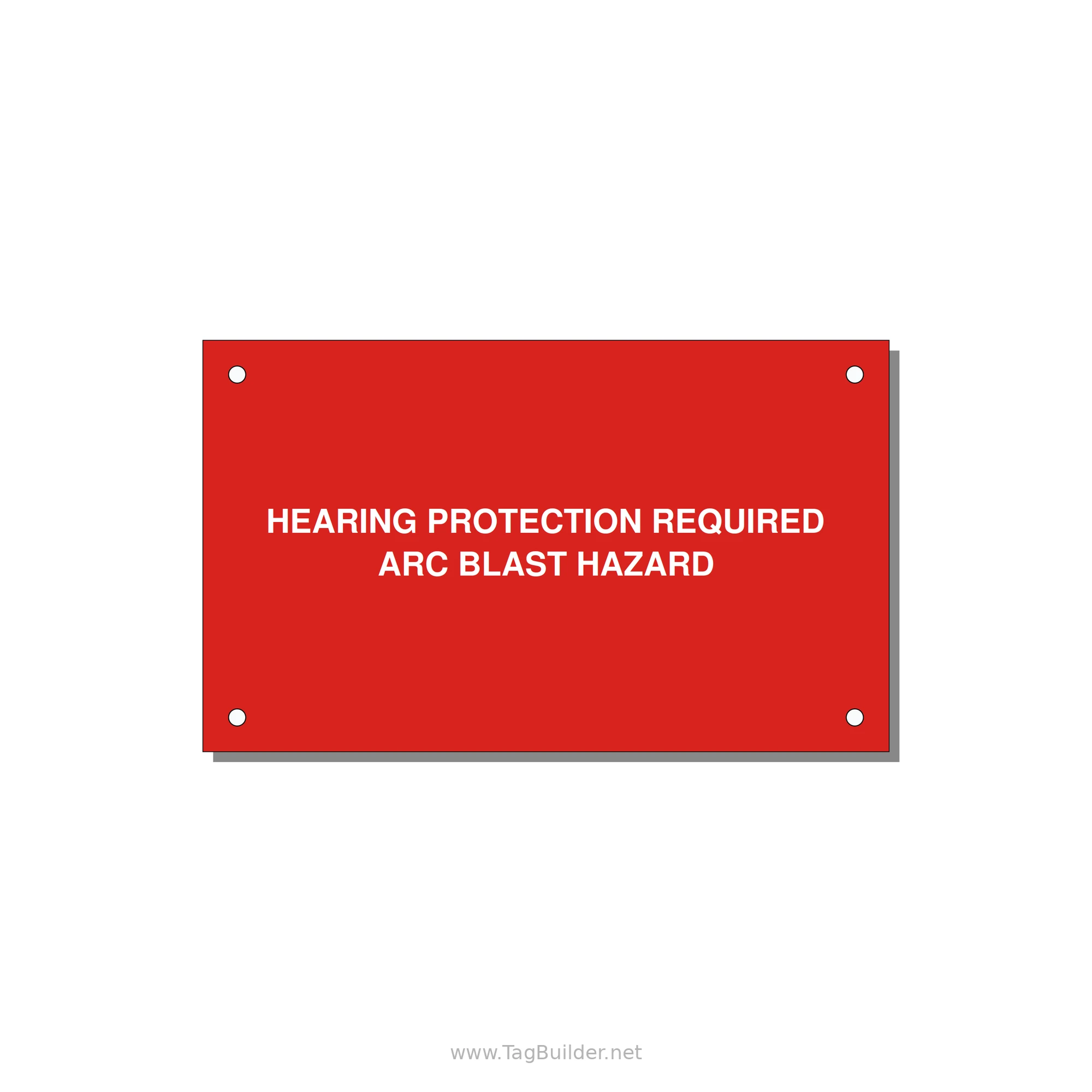 5.0x3.0" Safety Label - HEARING PROTECTION REQUIR — 5x3" White on Red, Holes