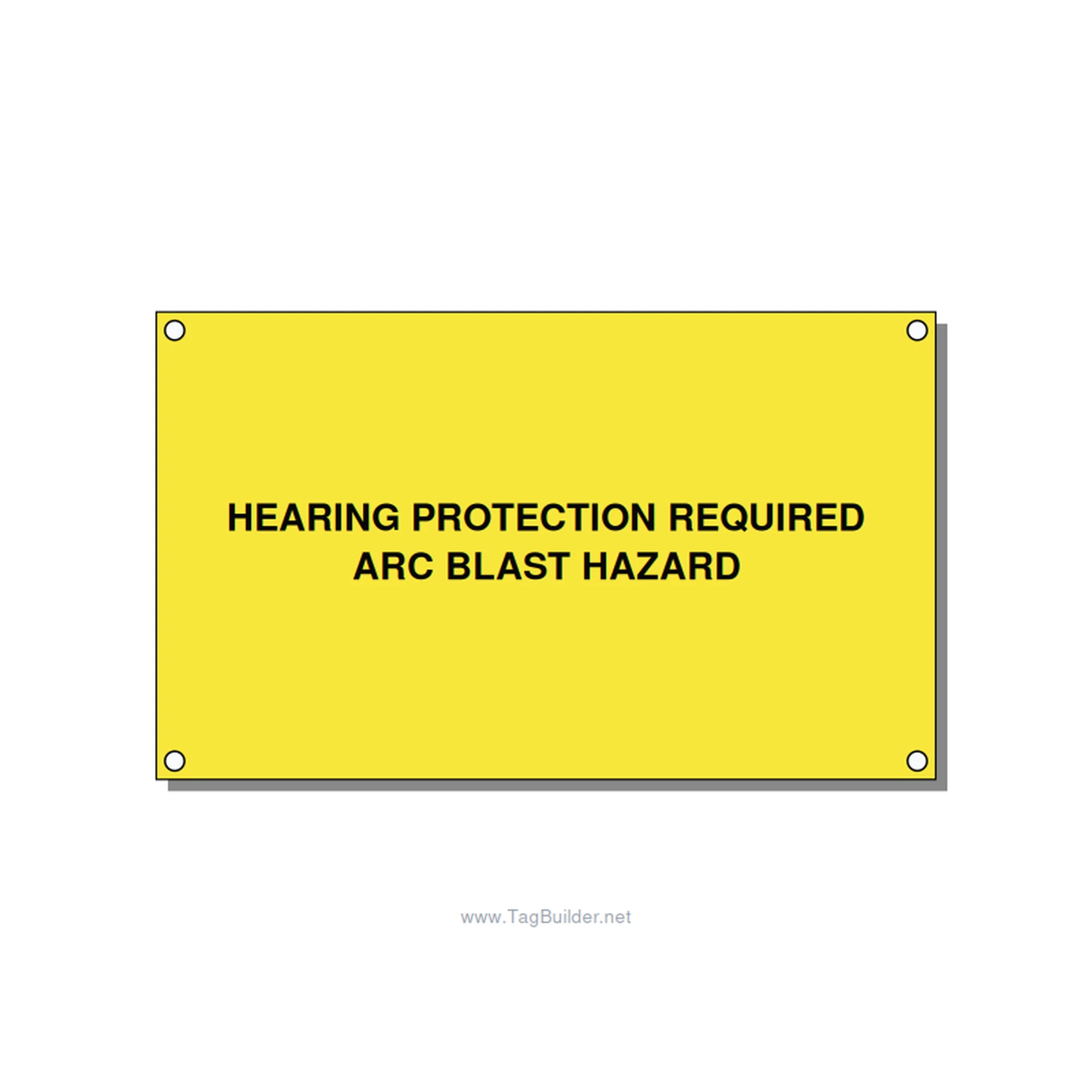5.0x3.0" Safety Label - HEARING PROTECTION REQUIR, Black/Yellow, Holes