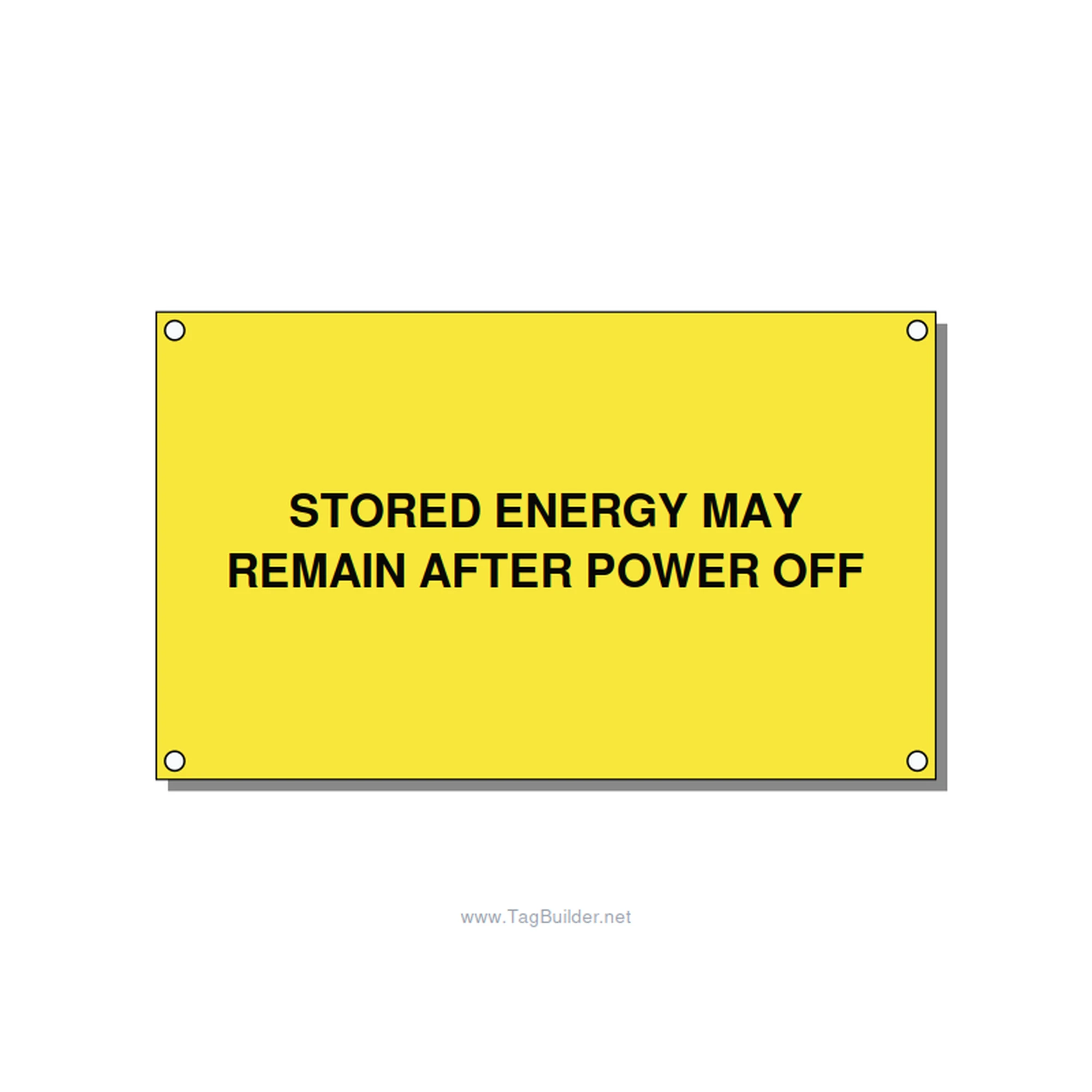 5.0x3.0" Safety Label - STORED ENERGY MAY REMAIN , Black/Yellow, Holes
