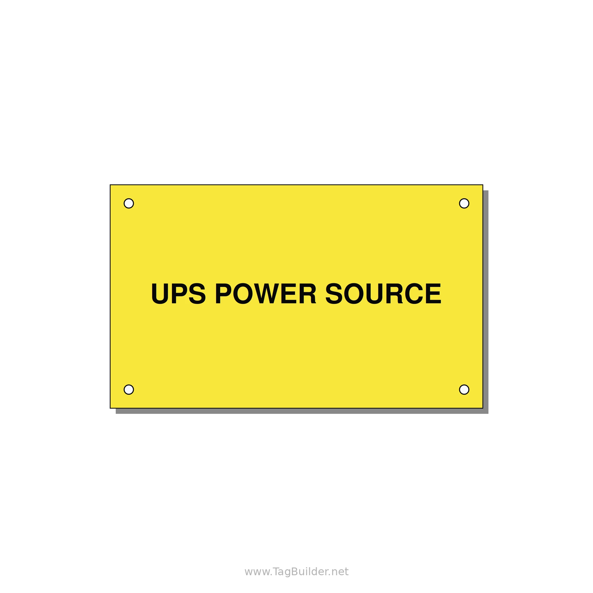 5.0x3.0" Safety Label - UPS POWER SOURCE — 5x3" Black on Yellow, Holes
