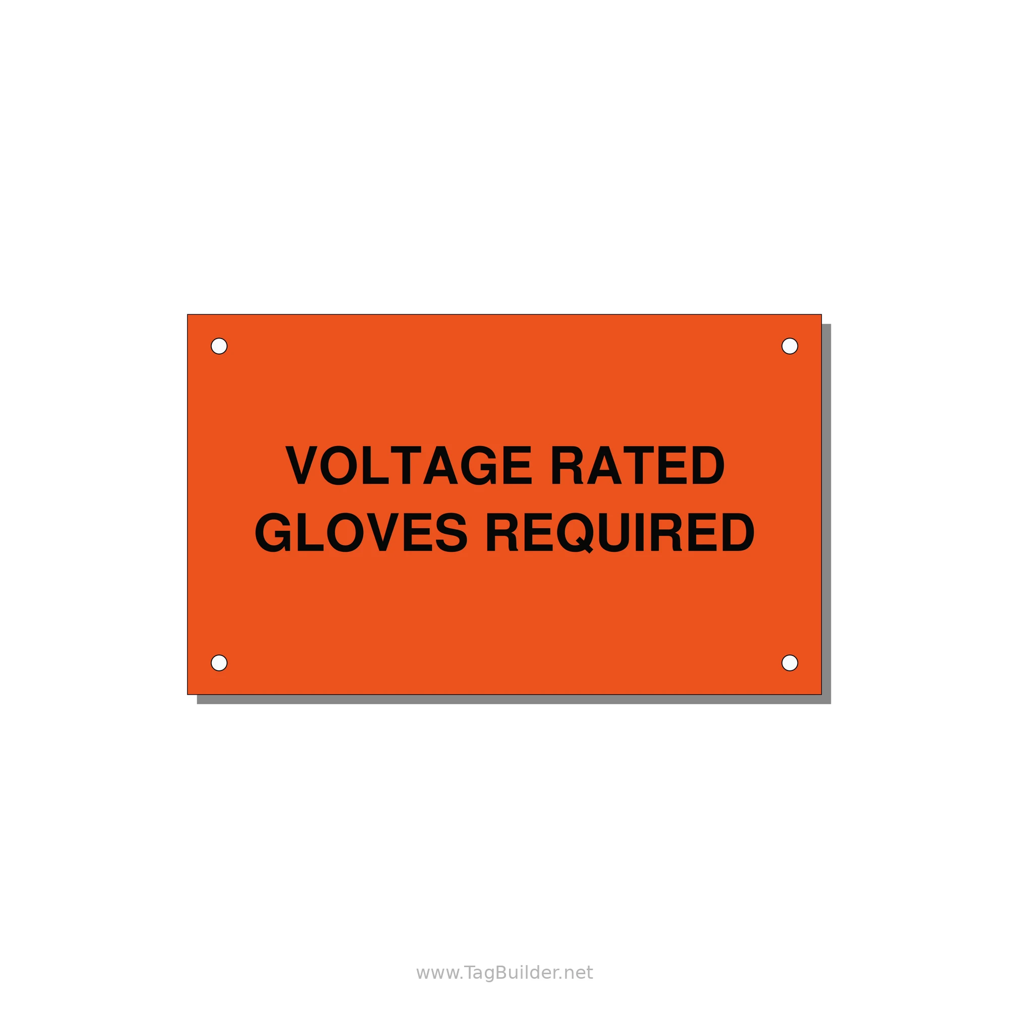 5.0x3.0" Safety Label - VOLTAGE RATED GLOVES REQU — 5x3" Black on Orange, Holes