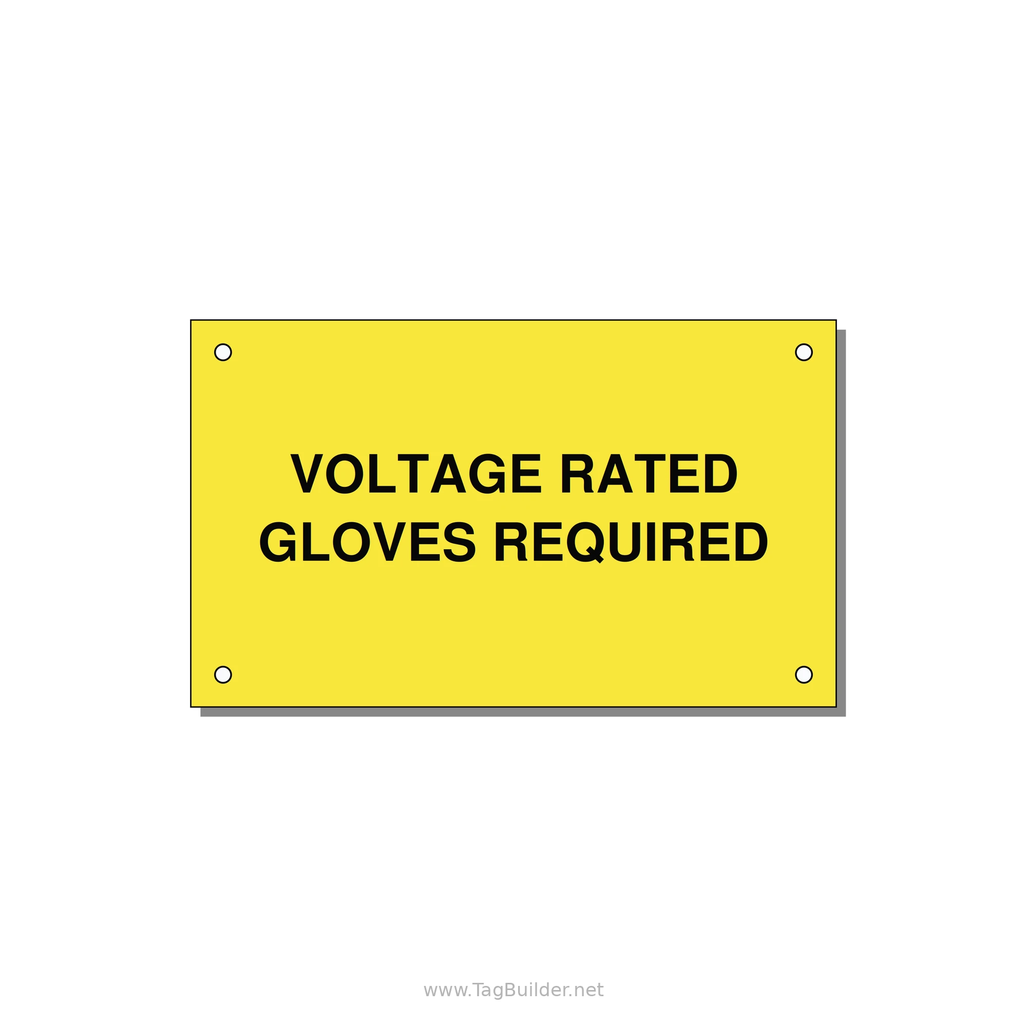 5.0x3.0" Safety Label - VOLTAGE RATED GLOVES REQU — 5x3" Black on Yellow, Holes