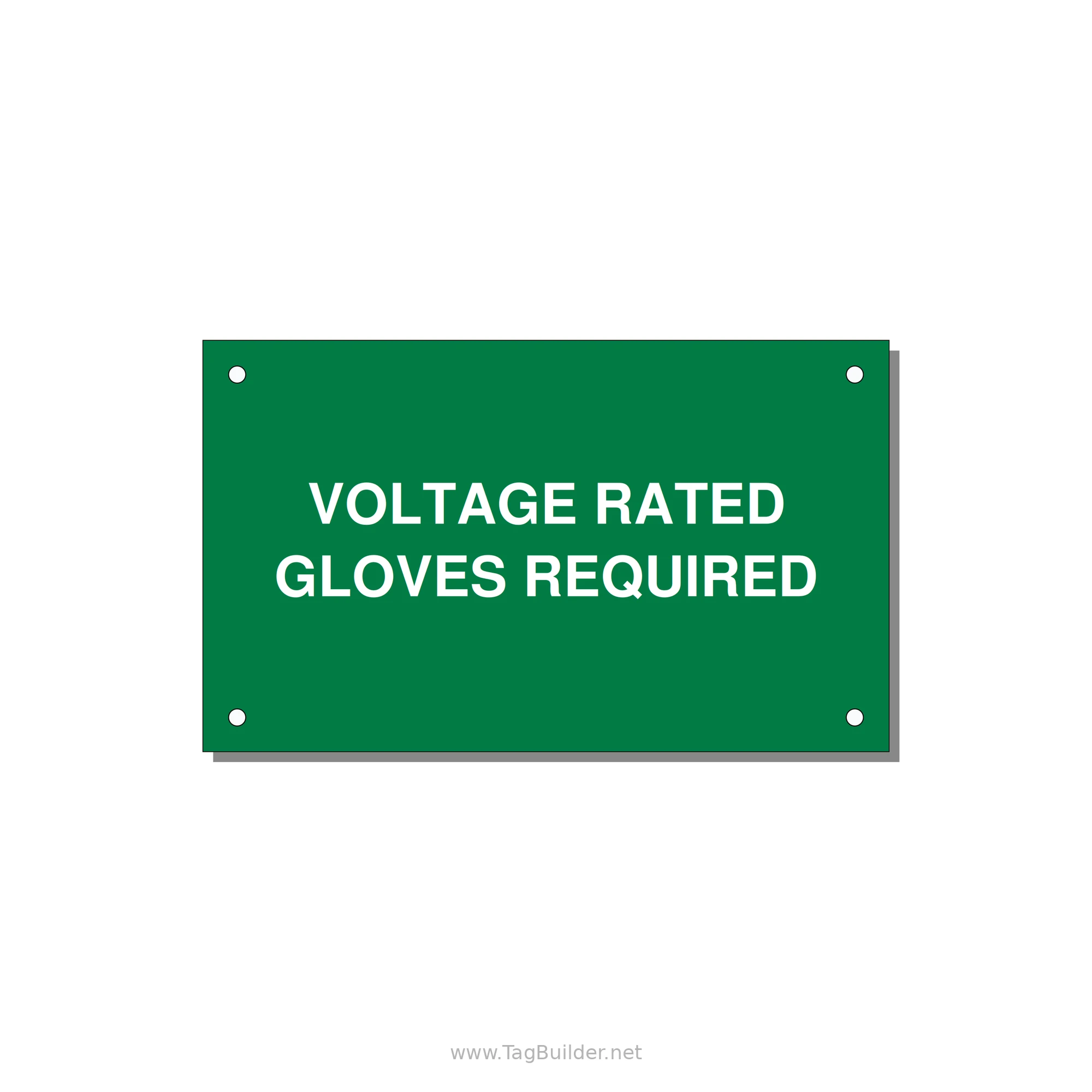 5.0x3.0" Safety Label - VOLTAGE RATED GLOVES REQU — 5x3" White on Green, Holes