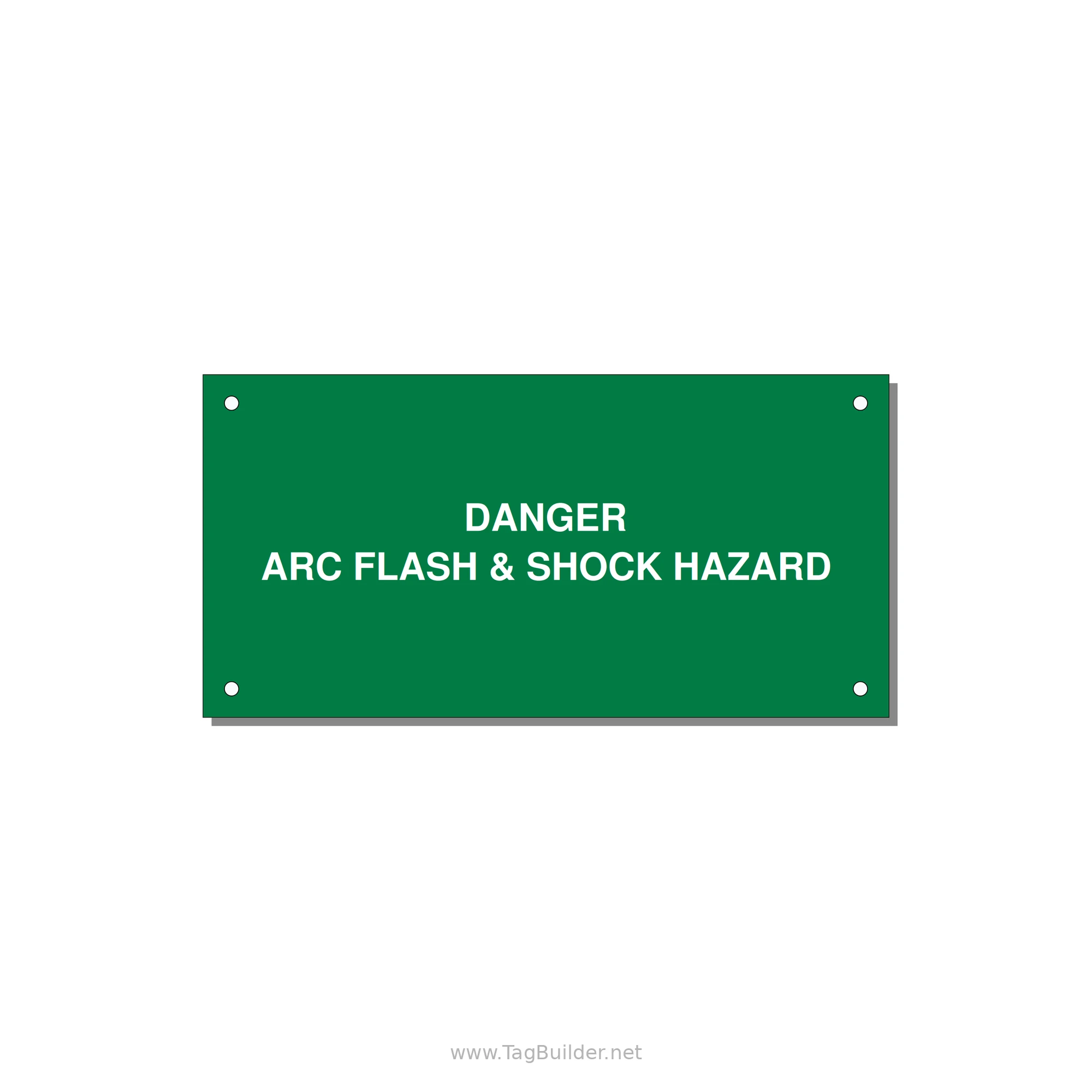 6.0x3.0" Arc Flash Safety Label - DANGER ARC FLASH & SHOCK — 6x3" White on Green, Holes