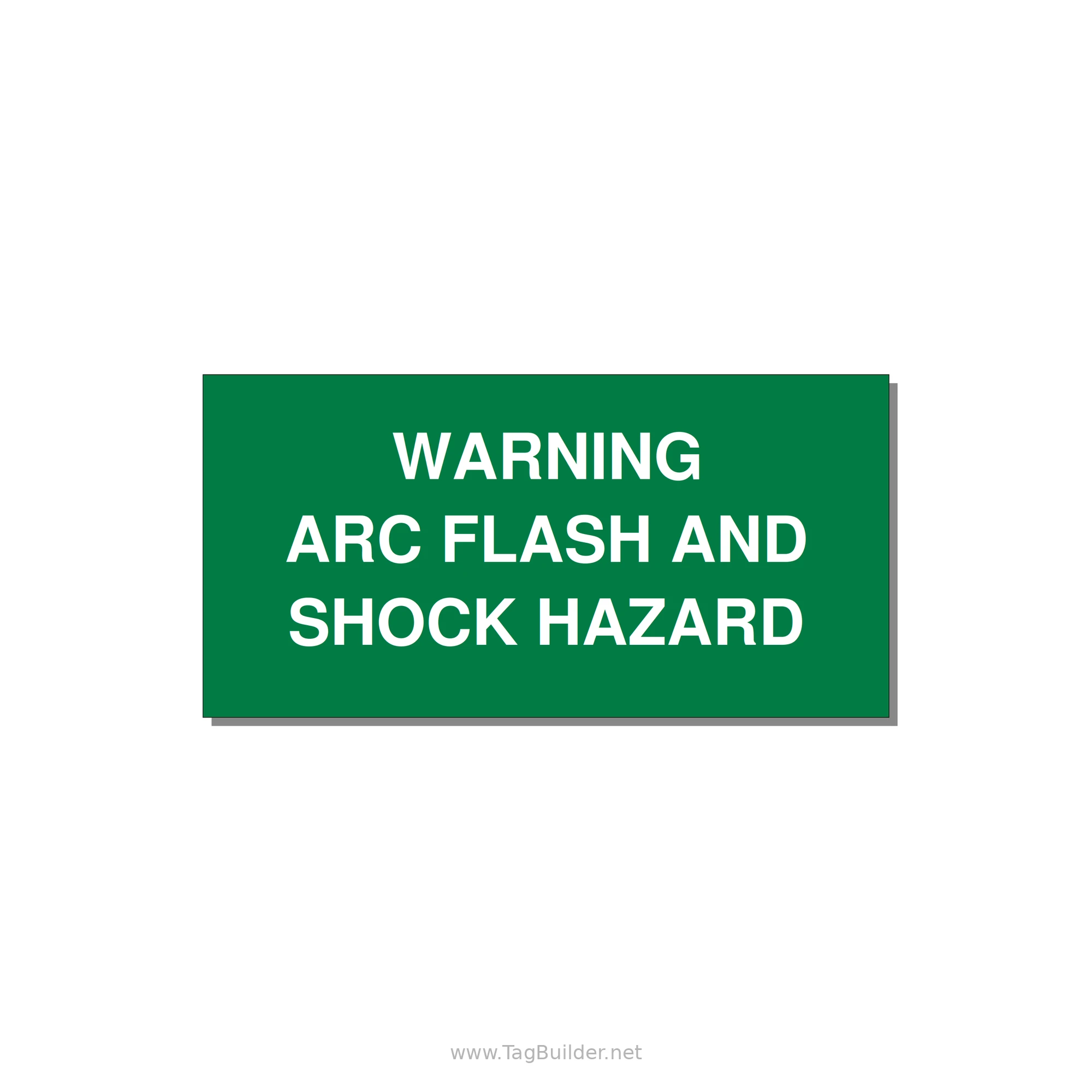 6.0x3.0" Arc Flash Safety Label - WARNING ARC FLASH AND SHO — 6x3" White on Green, Adhesive