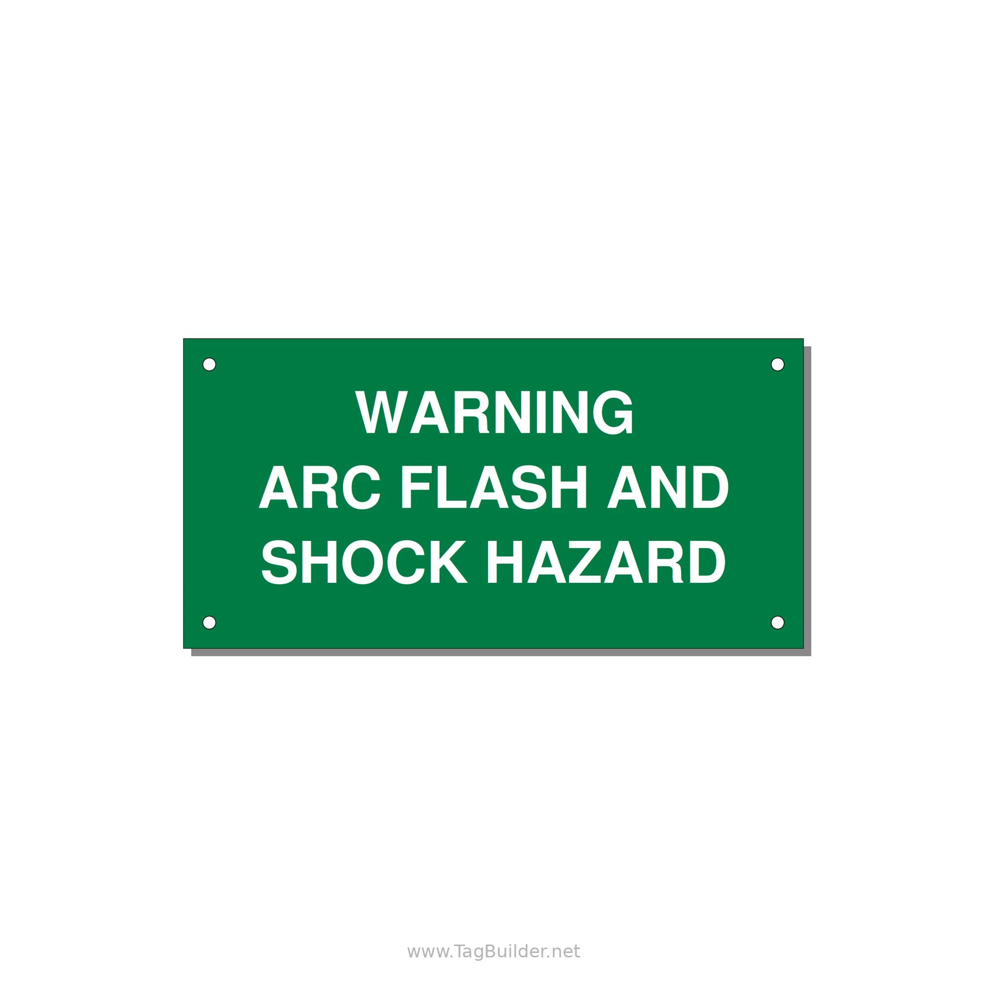 6.0x3.0" Arc Flash Safety Label - WARNING ARC FLASH AND SHO — 6x3" White on Green, Holes