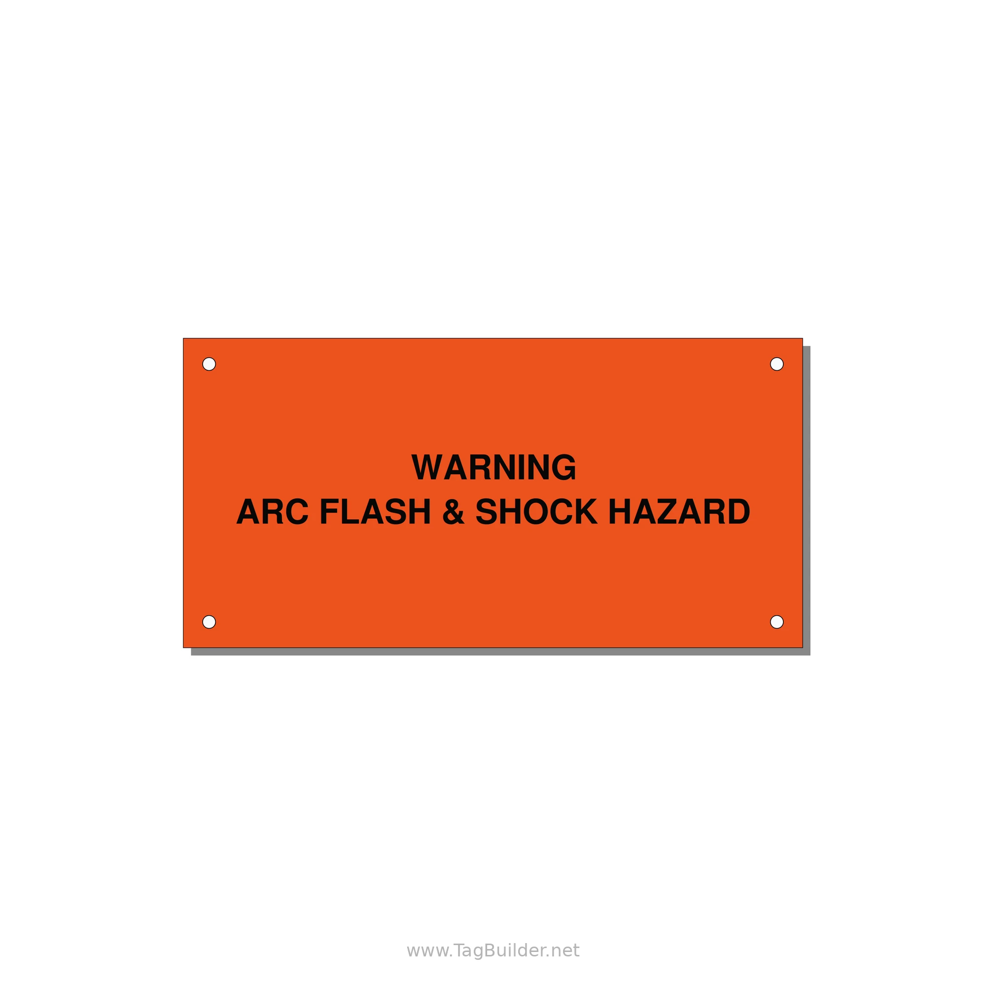 6.0x3.0" Arc Flash Safety Label - WARNING ARC FLASH & SHOCK — 6x3" Black on Orange, Holes