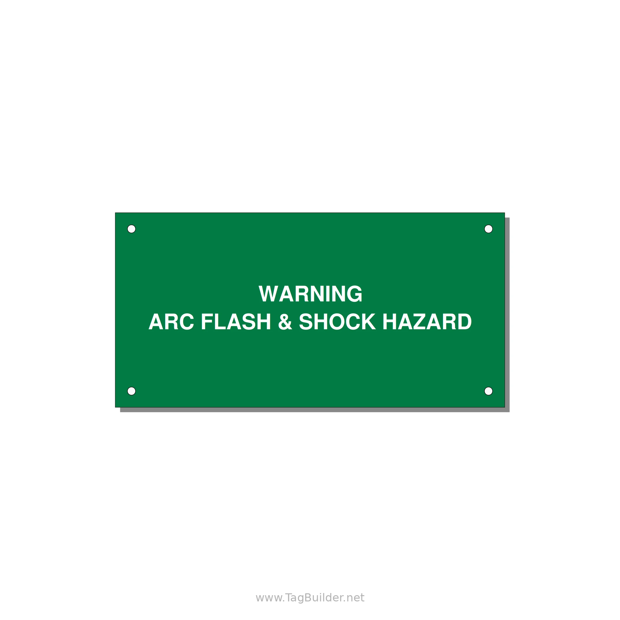 6.0x3.0" Arc Flash Safety Label - WARNING ARC FLASH & SHOCK — 6x3" White on Green, Holes