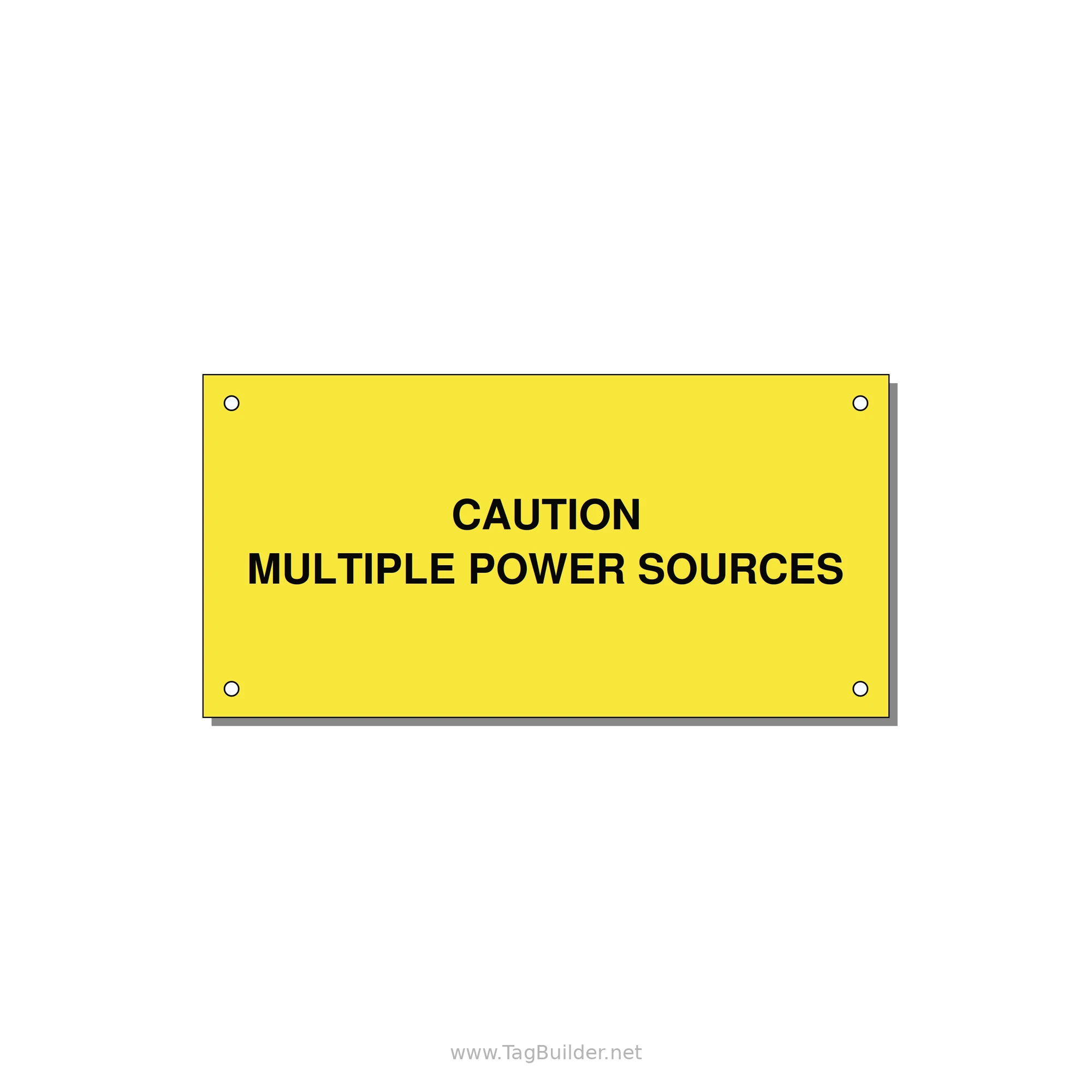 6.0x3.0" Caution Safety Label - CAUTION MULTIPLE POWER SO — 6x3" Black on Yellow, Holes