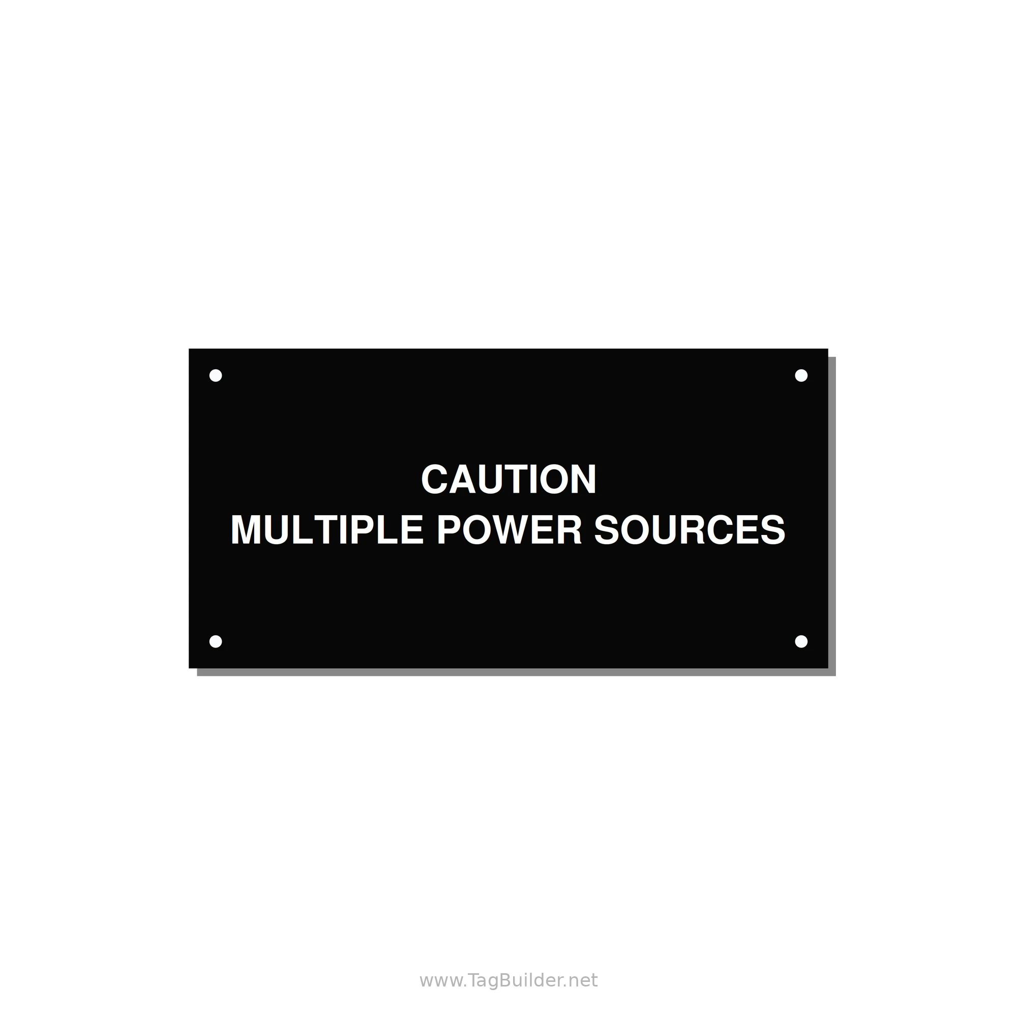 6.0x3.0" Caution Safety Label - CAUTION MULTIPLE POWER SO — 6x3" White on Black, Holes