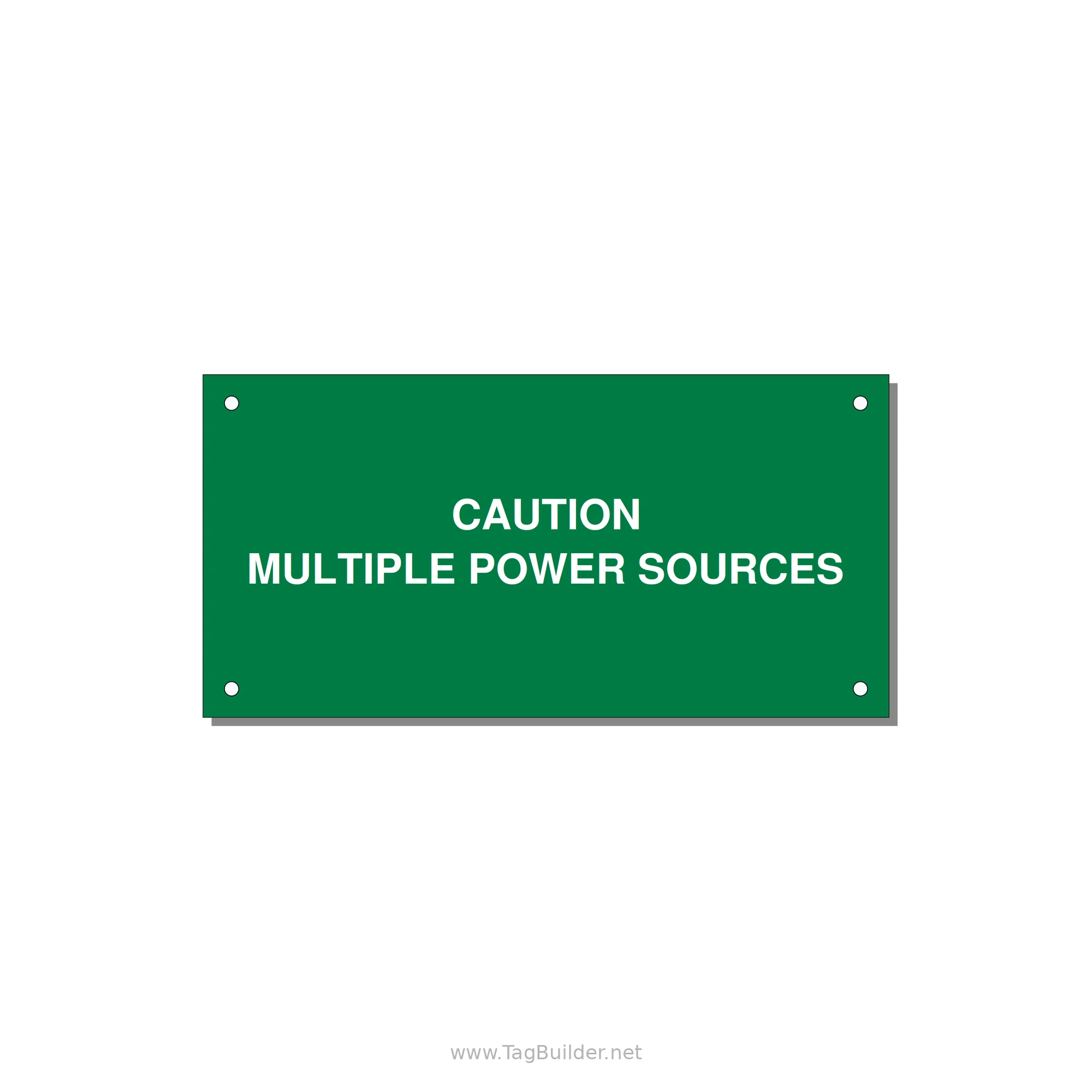 6.0x3.0" Caution Safety Label - CAUTION MULTIPLE POWER SO — 6x3" White on Green, Holes