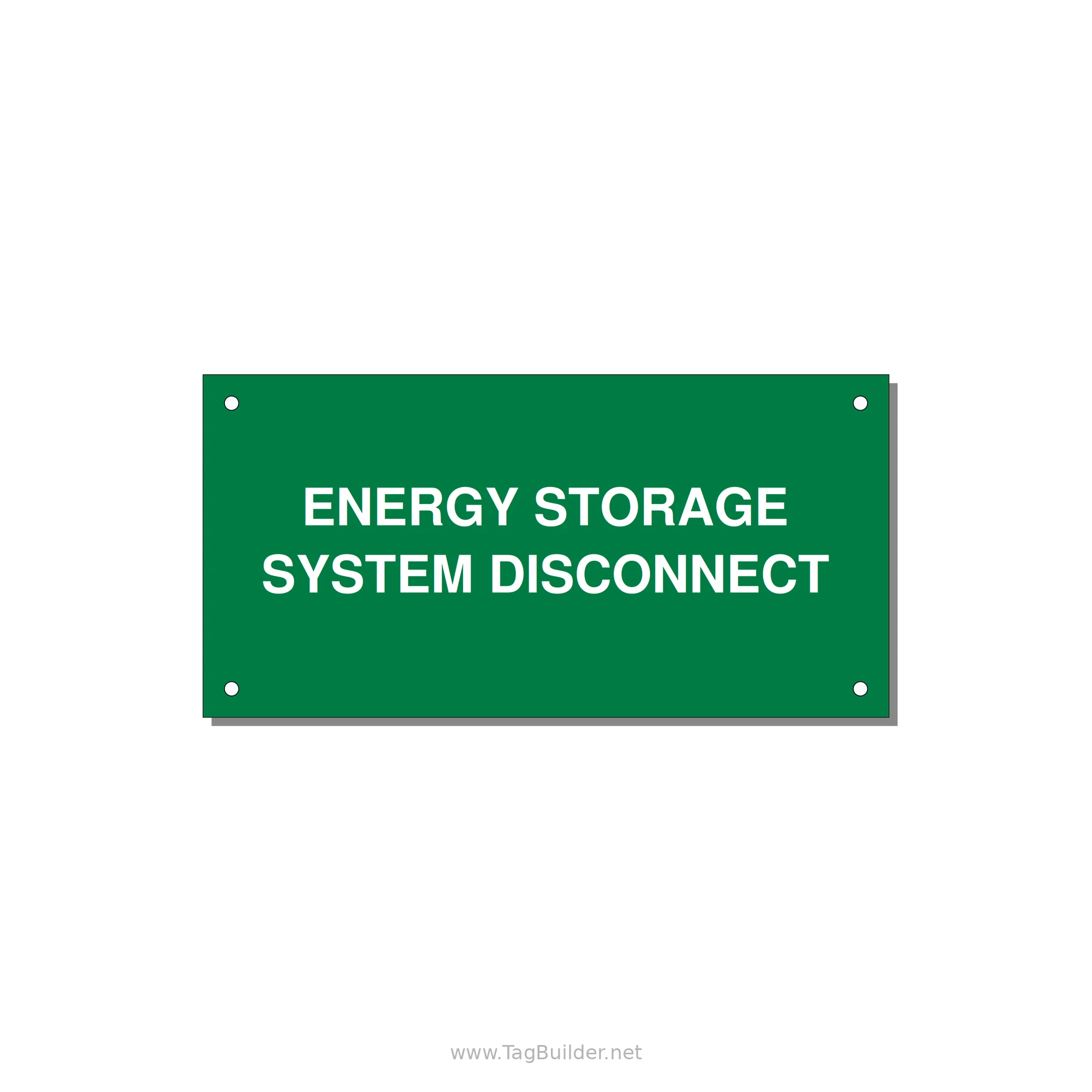 6.0x3.0" Disconnect Switch Label - ENERGY STORAGE SYSTEM DIS — 6x3" White on Green, Holes