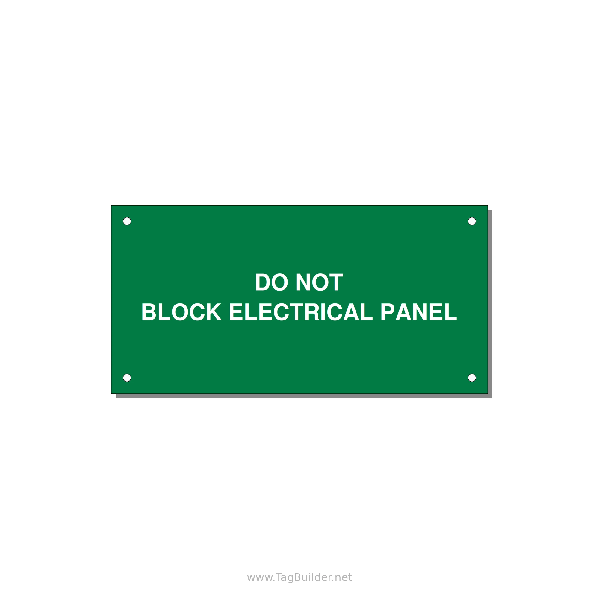 6.0x3.0" Electrical Safety Label - DO NOT BLOCK ELECTRICAL P — 6x3" White on Green, Holes