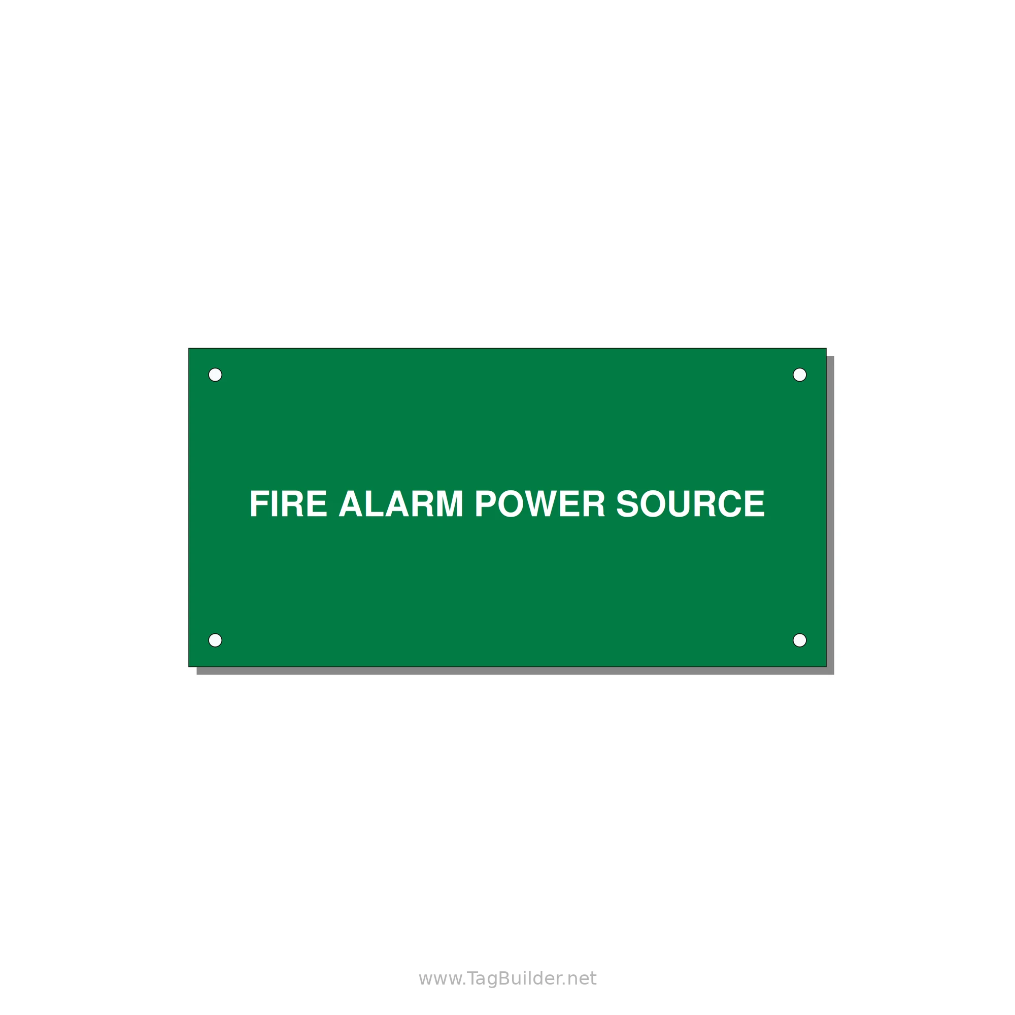 6.0x3.0" Fire Safety Label - FIRE ALARM POWER SOURCE — 6x3" White on Green, Holes
