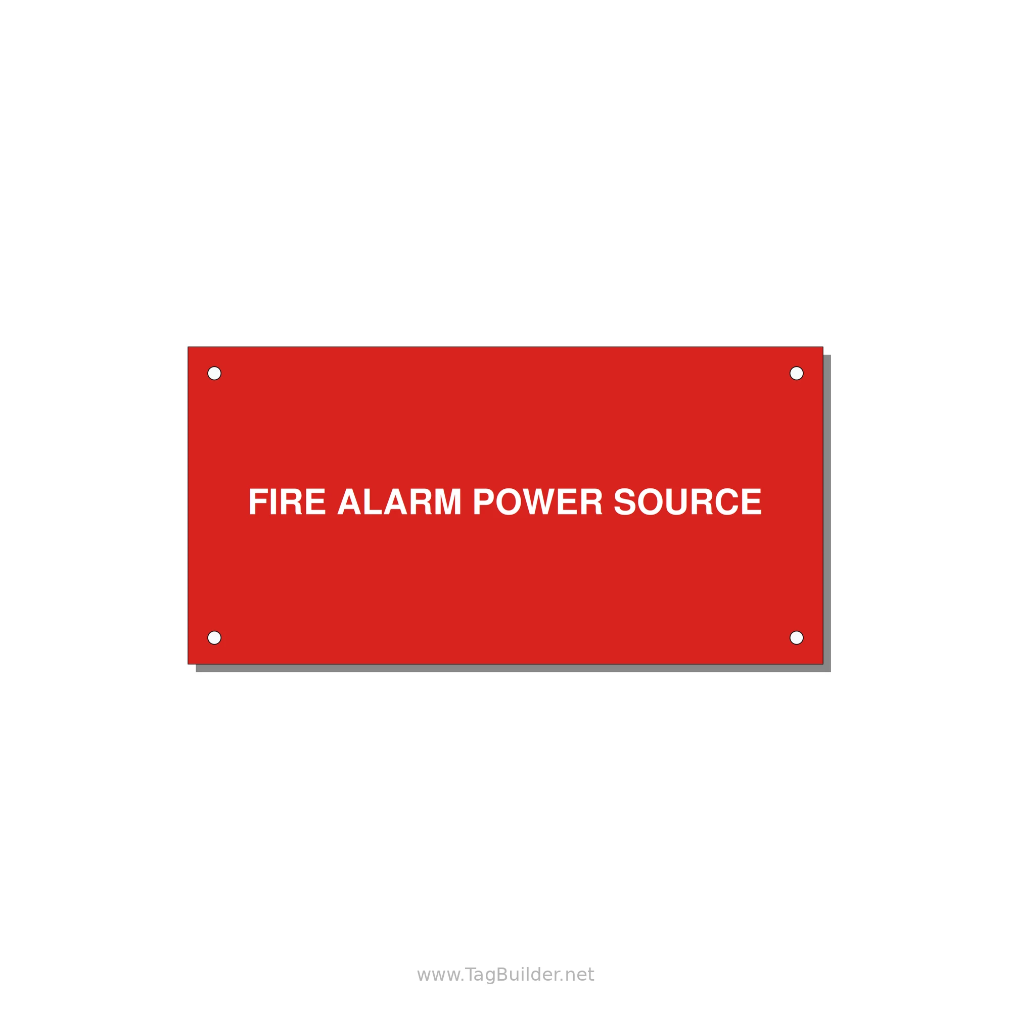 6.0x3.0" Fire Safety Label - FIRE ALARM POWER SOURCE — 6x3" White on Red, Holes