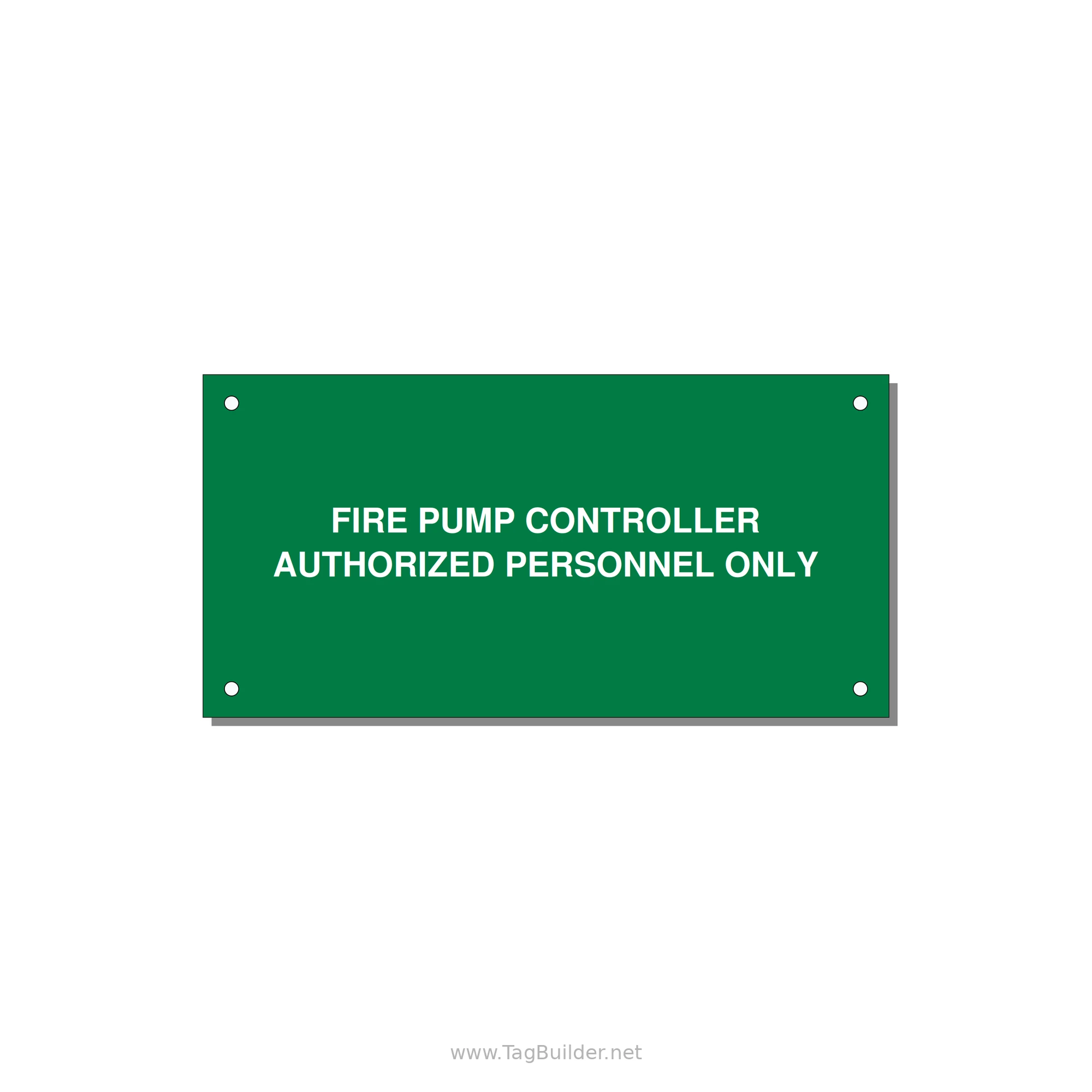 6.0x3.0" Fire Safety Label - FIRE PUMP CONTROLLER AUTH — 6x3" White on Green, Holes