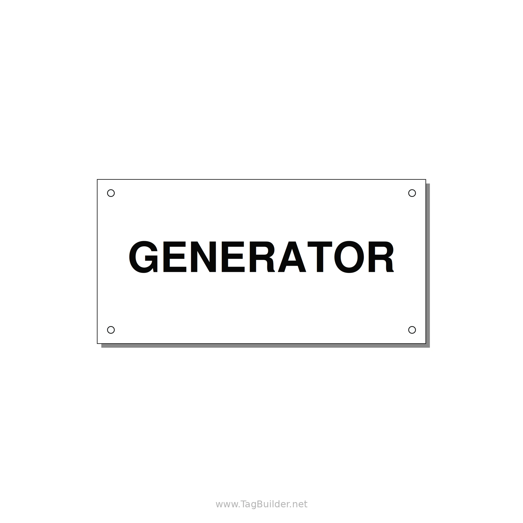 6.0x3.0" Generator Equipment Label - GENERATOR — 6x3" Black on White, Holes