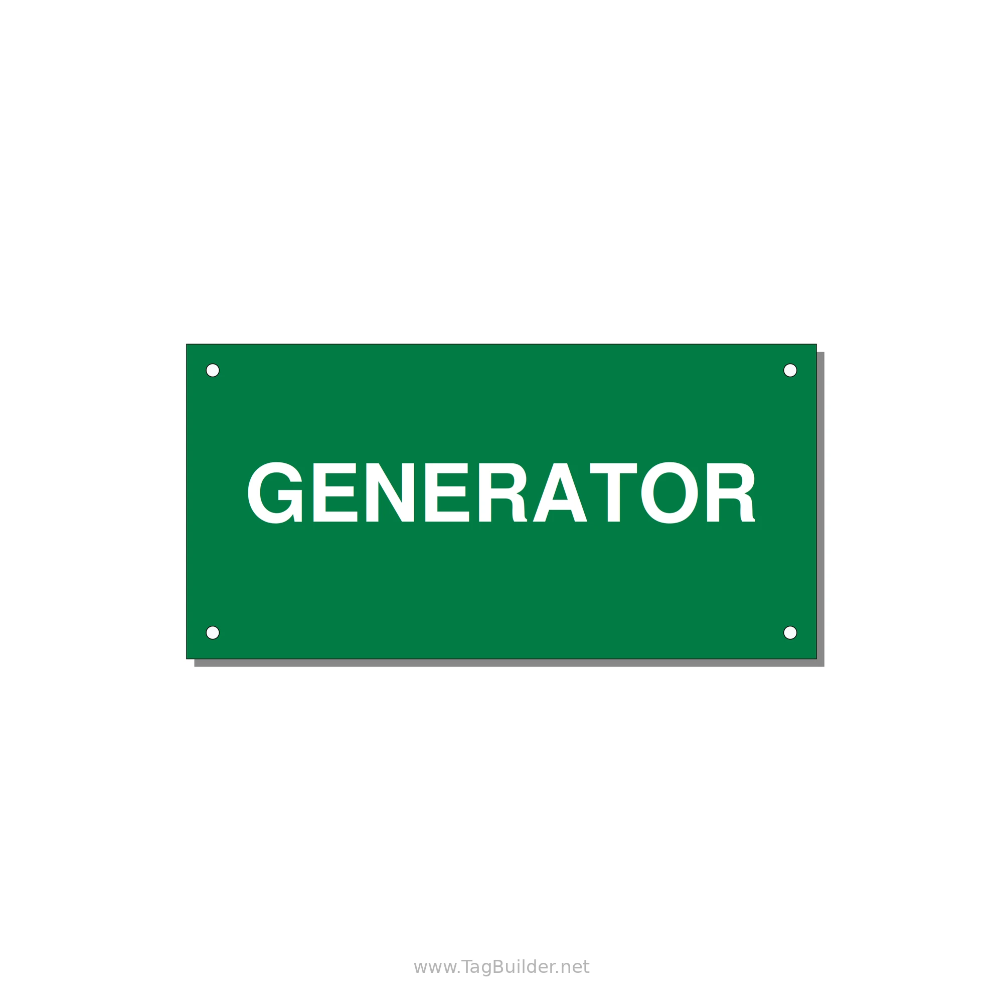 6.0x3.0" Generator Equipment Label - GENERATOR — 6x3" White on Green, Holes