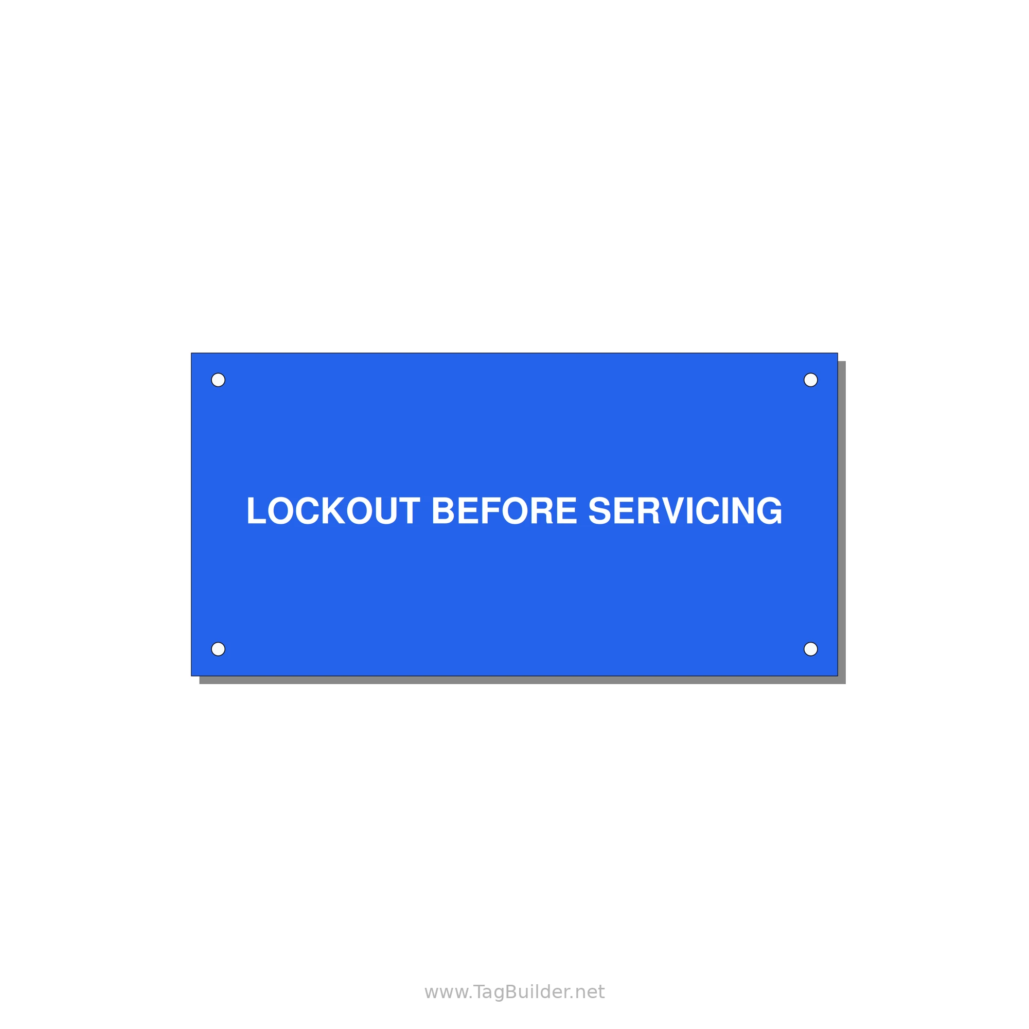 6.0x3.0" Lockout Tagout Label - LOCKOUT BEFORE SERVICING — 6x3" White on Blue, Holes