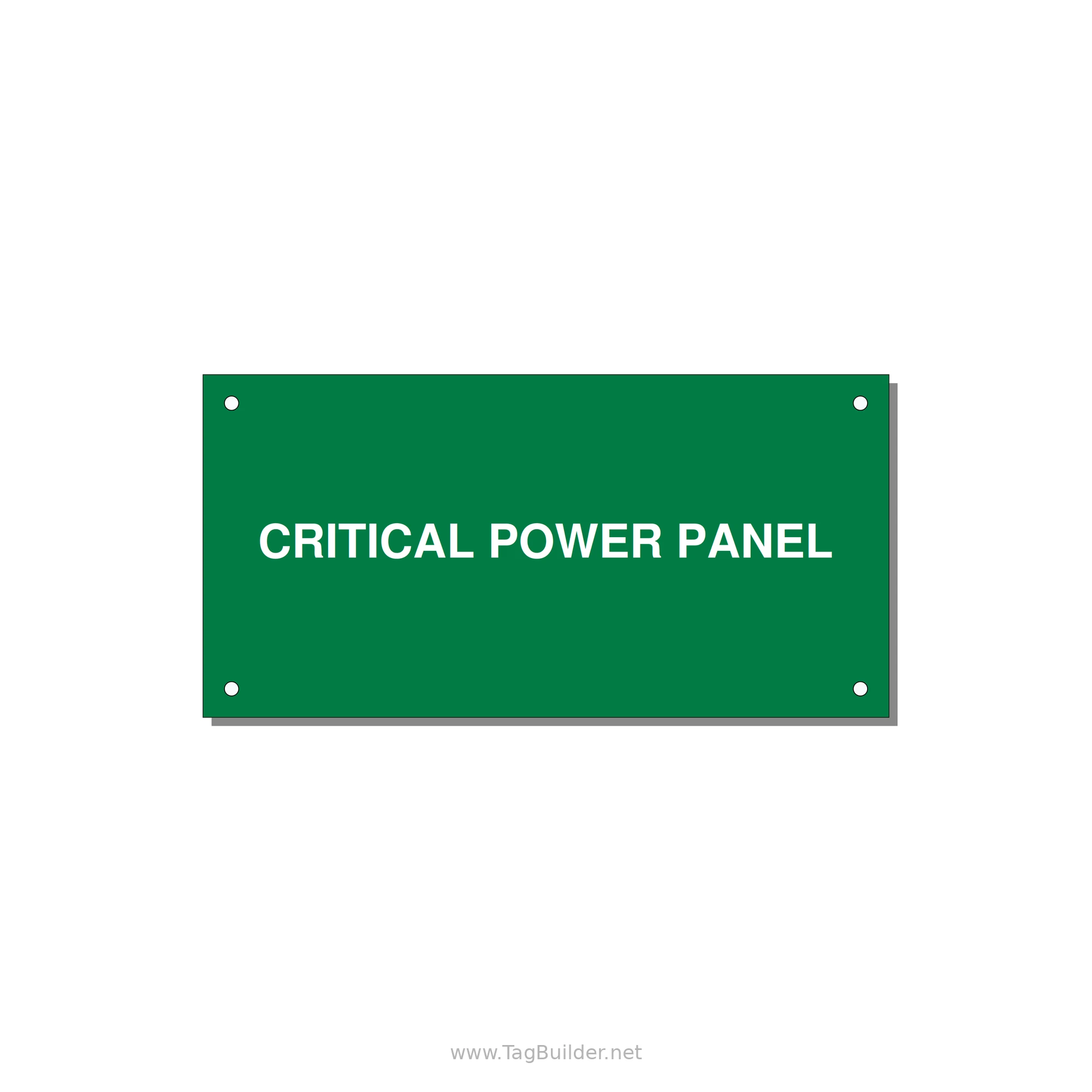 6.0x3.0" Panel Identification Label - CRITICAL POWER PANEL — 6x3" White on Green, Holes