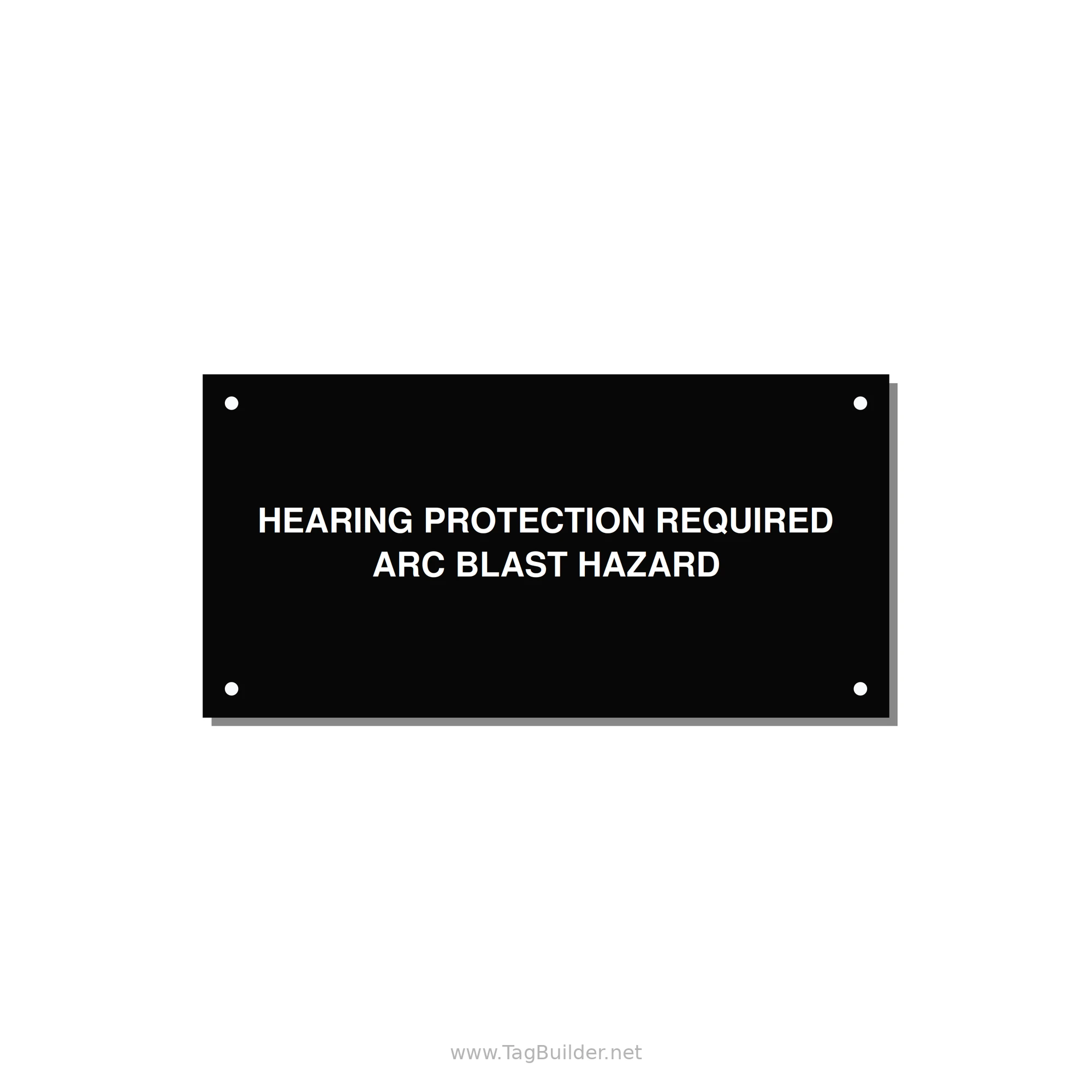 6.0x3.0" Safety Label - HEARING PROTECTION REQUIR — 6x3" White on Black, Holes
