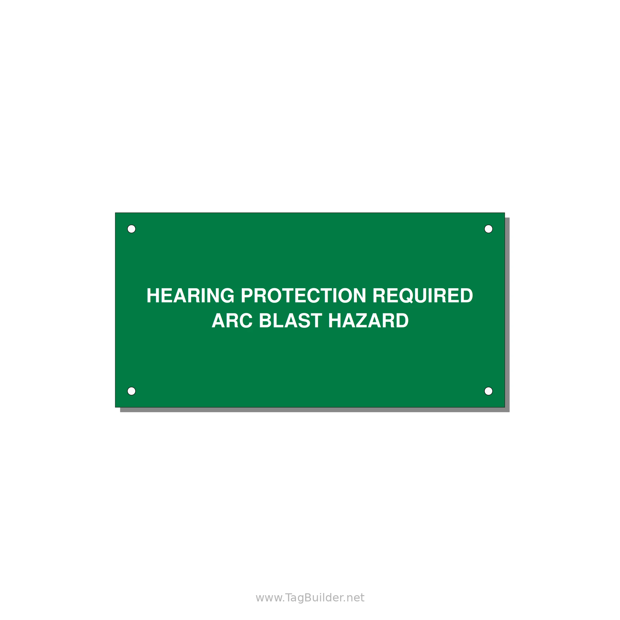 6.0x3.0" Safety Label - HEARING PROTECTION REQUIR — 6x3" White on Green, Holes