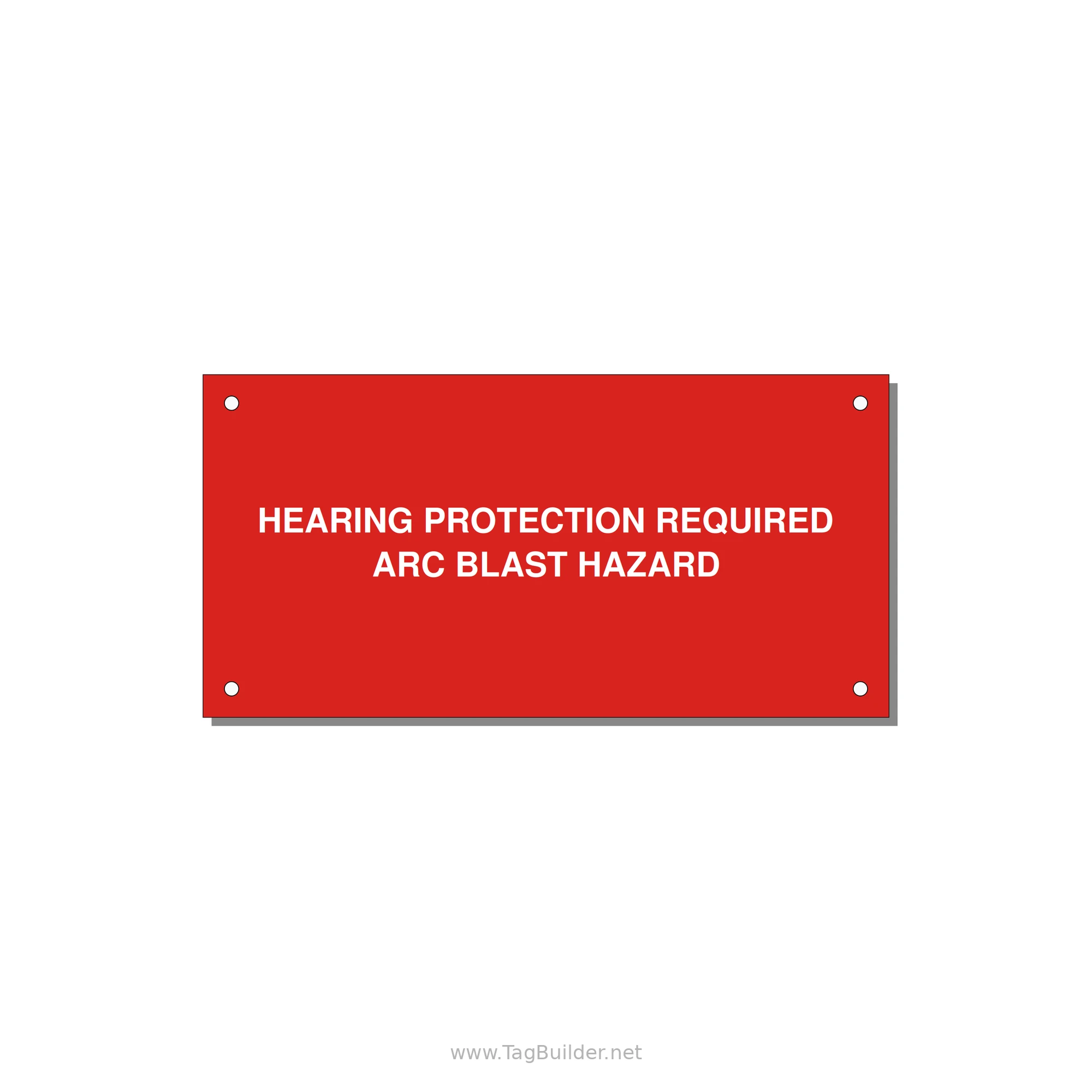 6.0x3.0" Safety Label - HEARING PROTECTION REQUIR — 6x3" White on Red, Holes