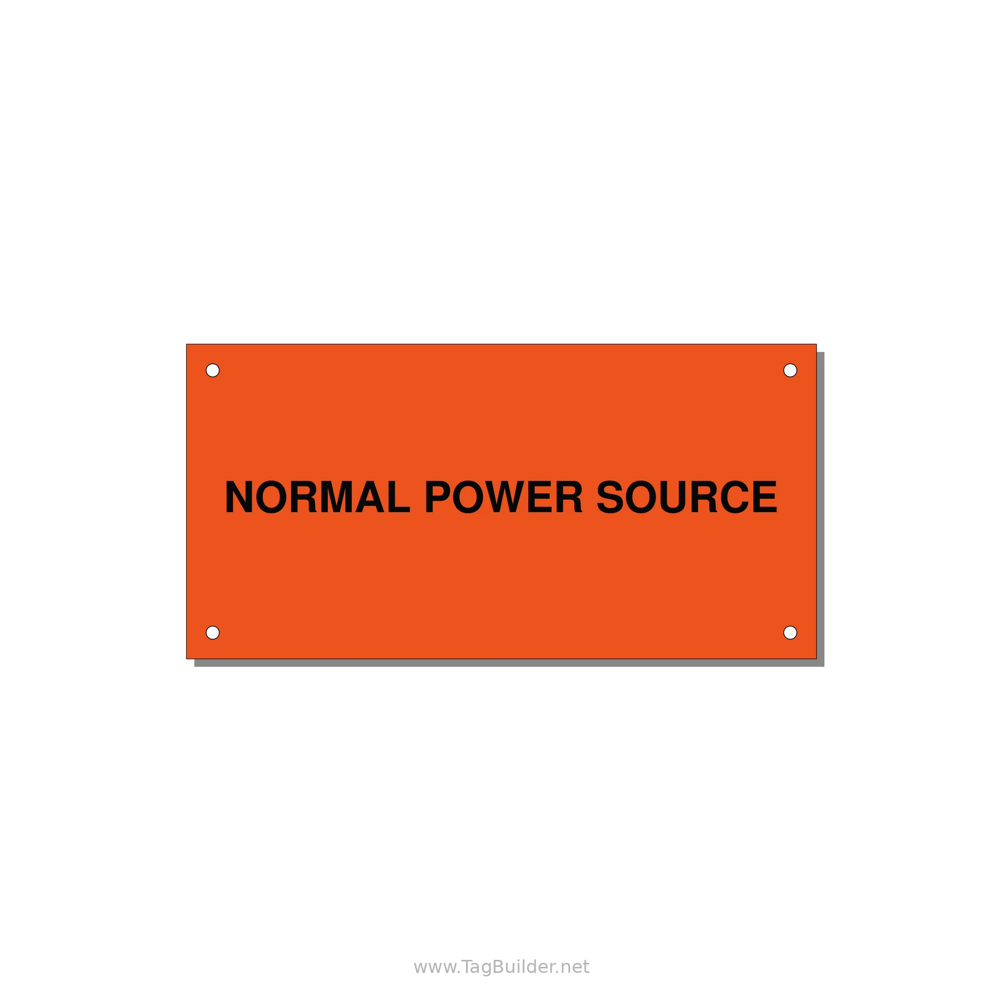 6.0x3.0" Safety Label - NORMAL POWER SOURCE — 6x3" Black on Orange, Holes