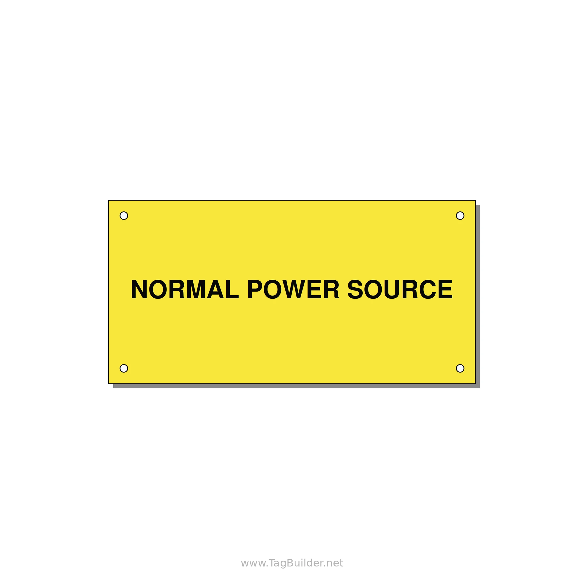 6.0x3.0" Safety Label - NORMAL POWER SOURCE — 6x3" Black on Yellow, Holes