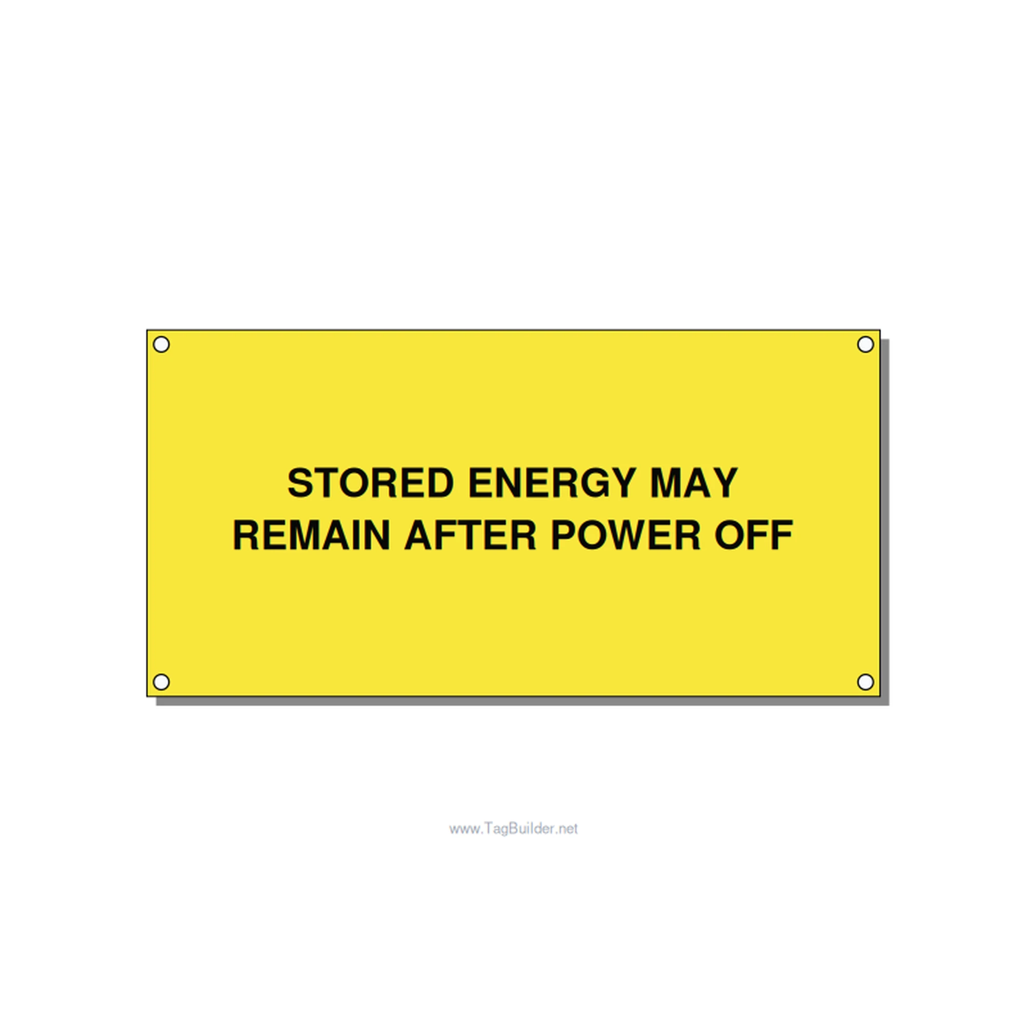 6.0x3.0" Safety Label - STORED ENERGY MAY REMAIN , Black/Yellow, Holes