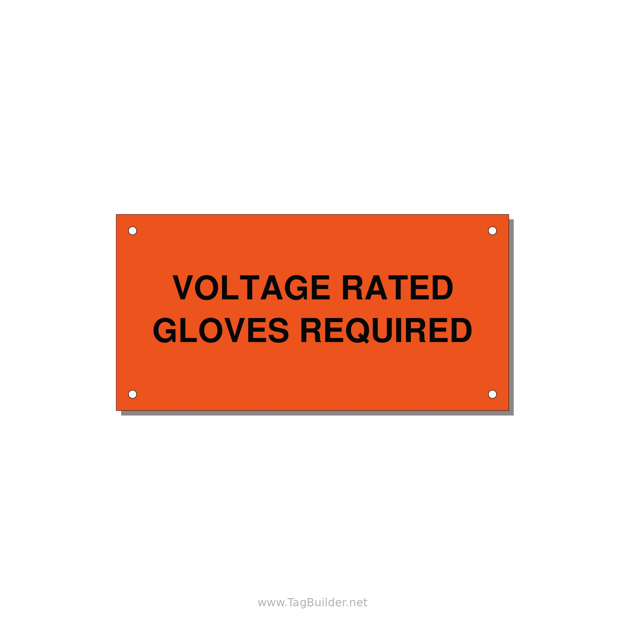 6.0x3.0" Safety Label - VOLTAGE RATED GLOVES REQU — 6x3" Black on Orange, Holes