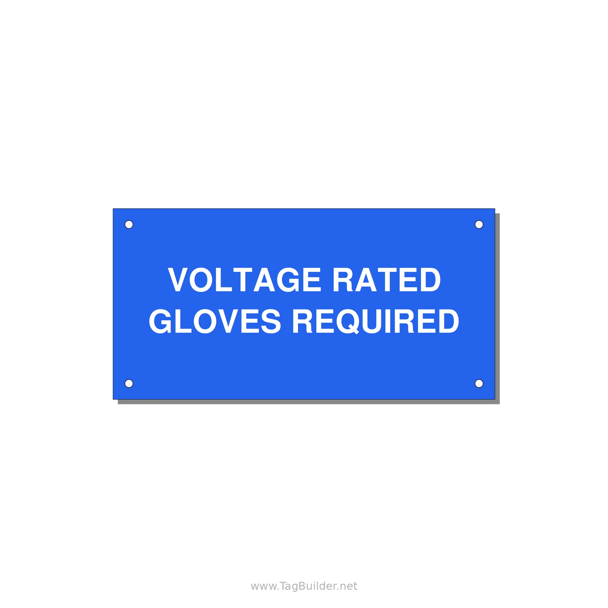 6.0x3.0" Safety Label - VOLTAGE RATED GLOVES REQU — 6x3" White on Blue, Holes