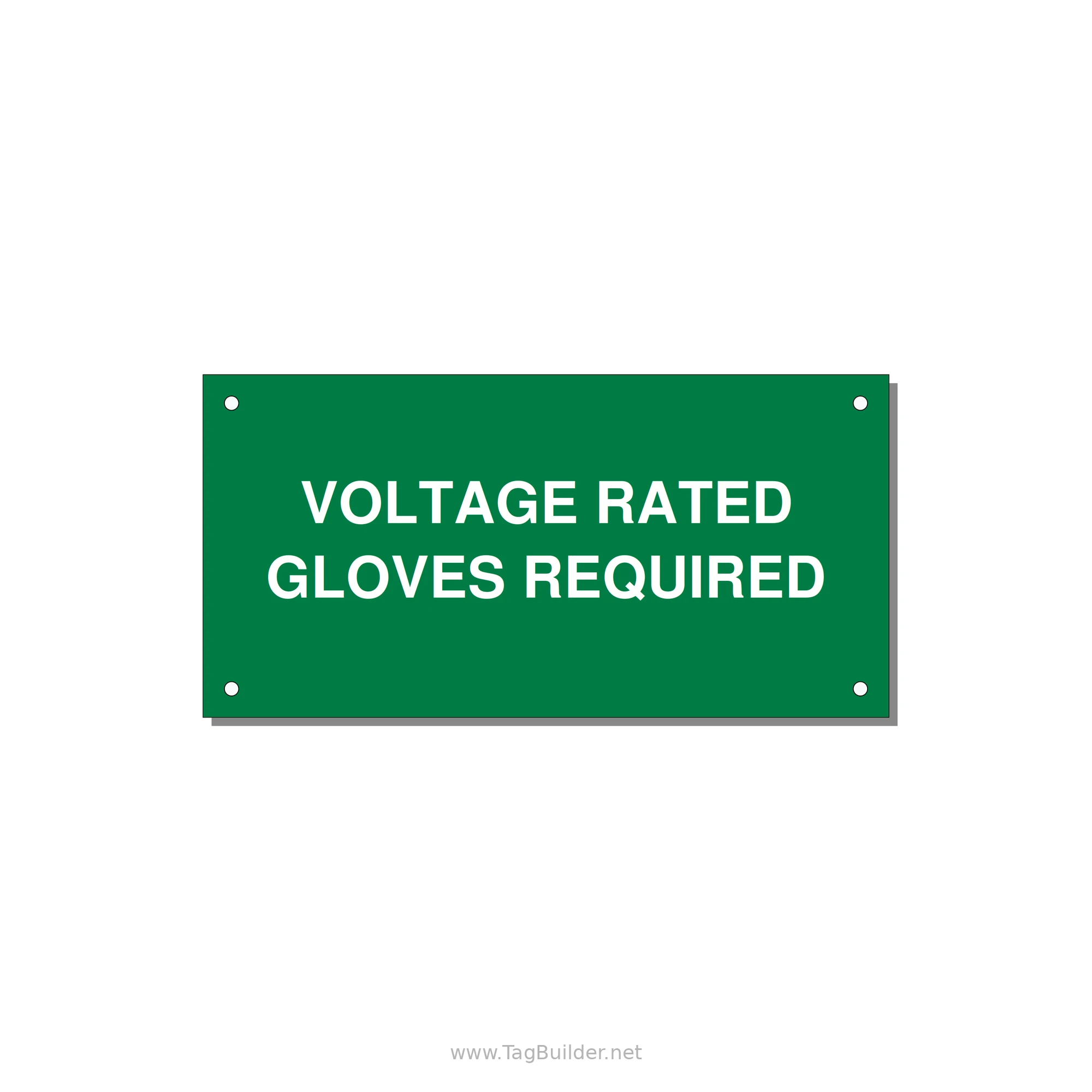 6.0x3.0" Safety Label - VOLTAGE RATED GLOVES REQU — 6x3" White on Green, Holes