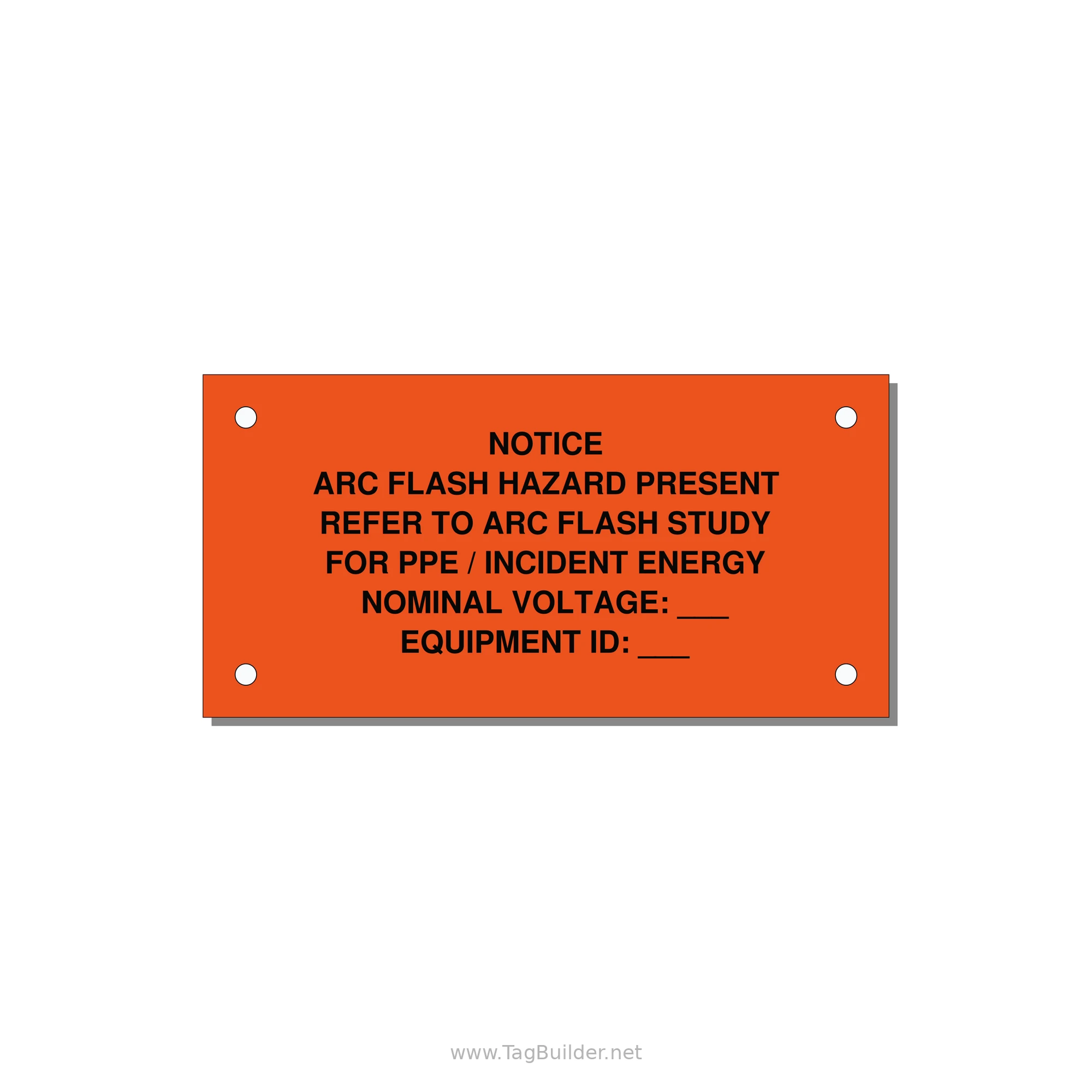 Arc Flash Hazard Label (Refer to Study) — NFPA 70E — 4x2" Black on Orange, Holes