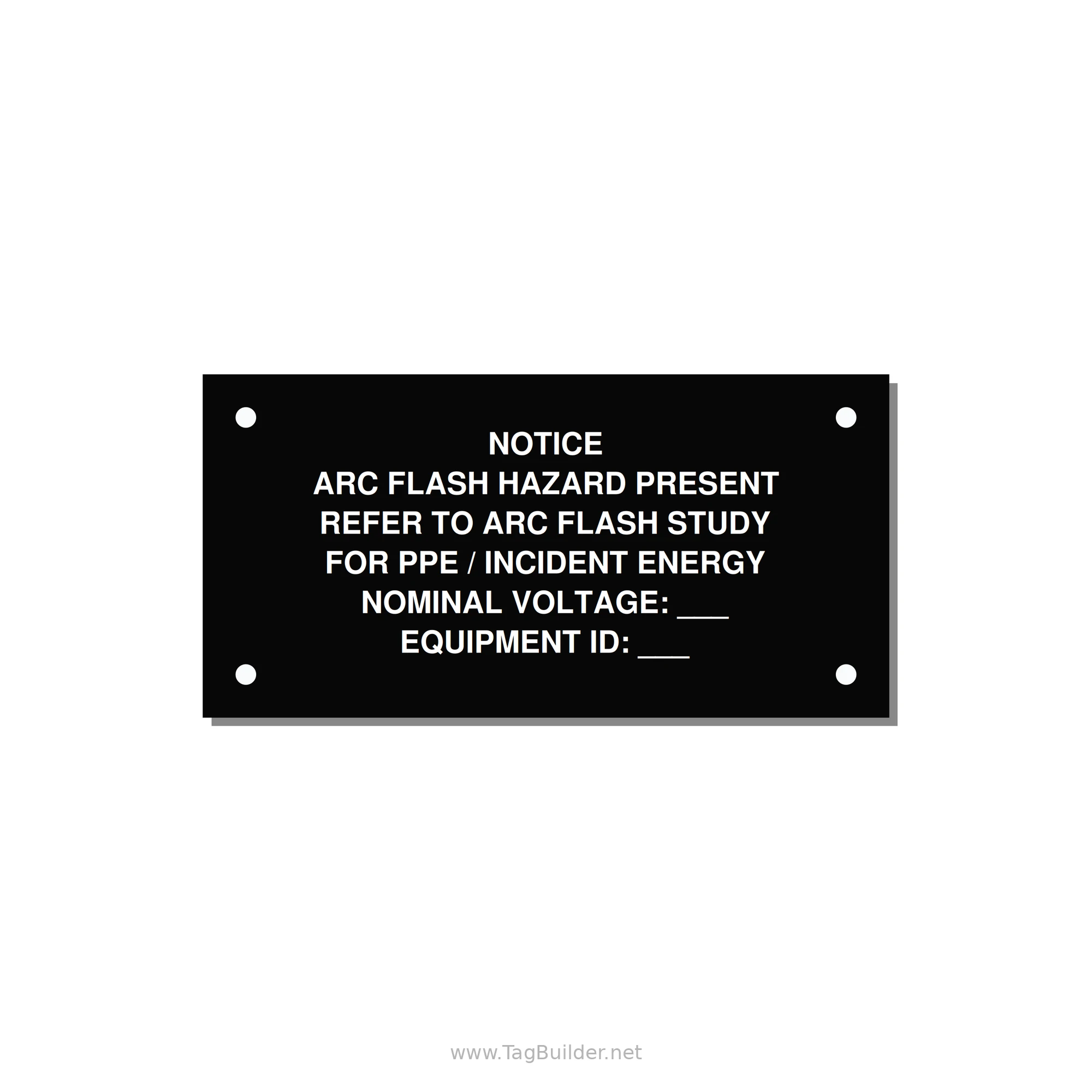 Arc Flash Hazard Label (Refer to Study) — NFPA 70E — 4x2" White on Black, Holes