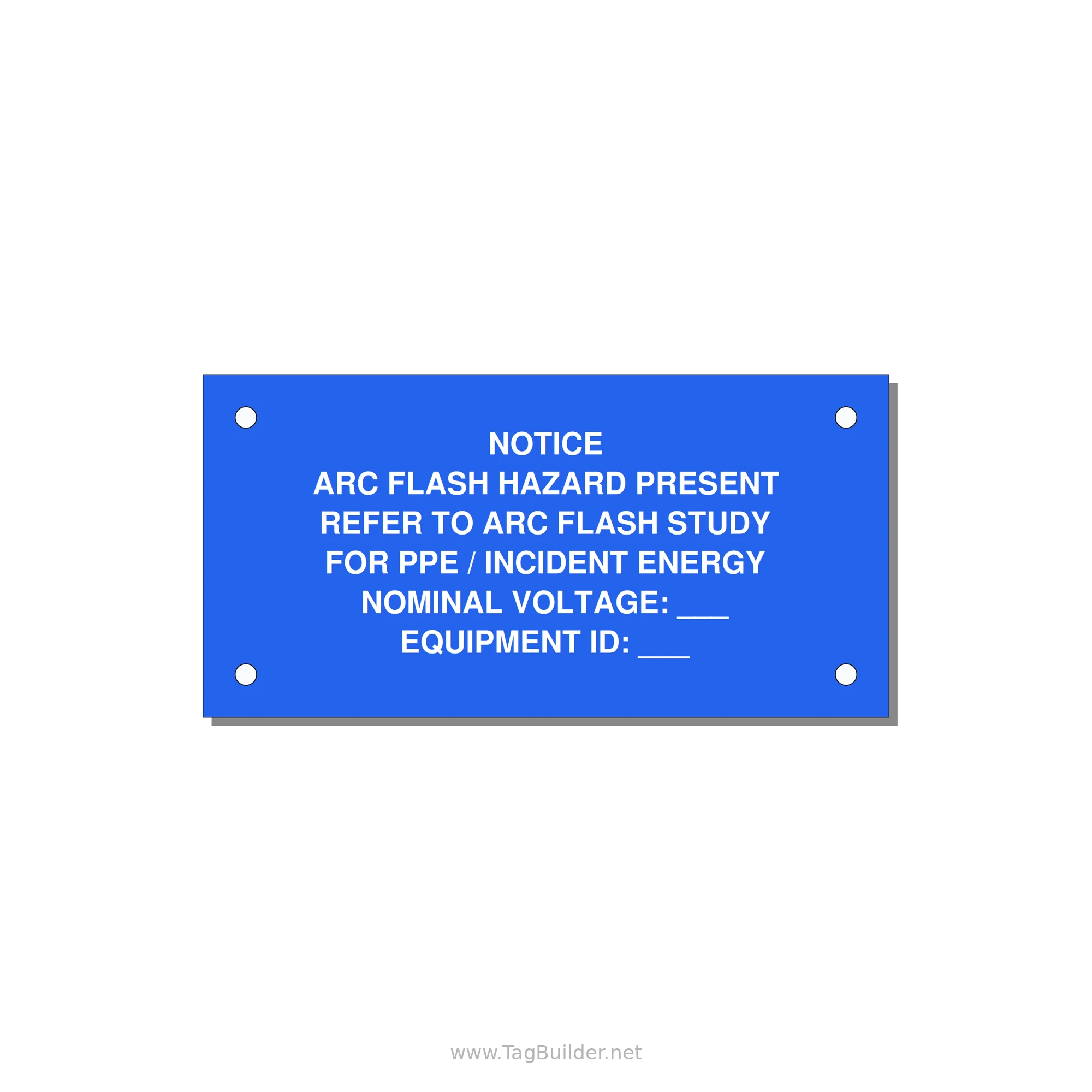 Arc Flash Hazard Label (Refer to Study) — NFPA 70E — 4x2" White on Blue, Holes